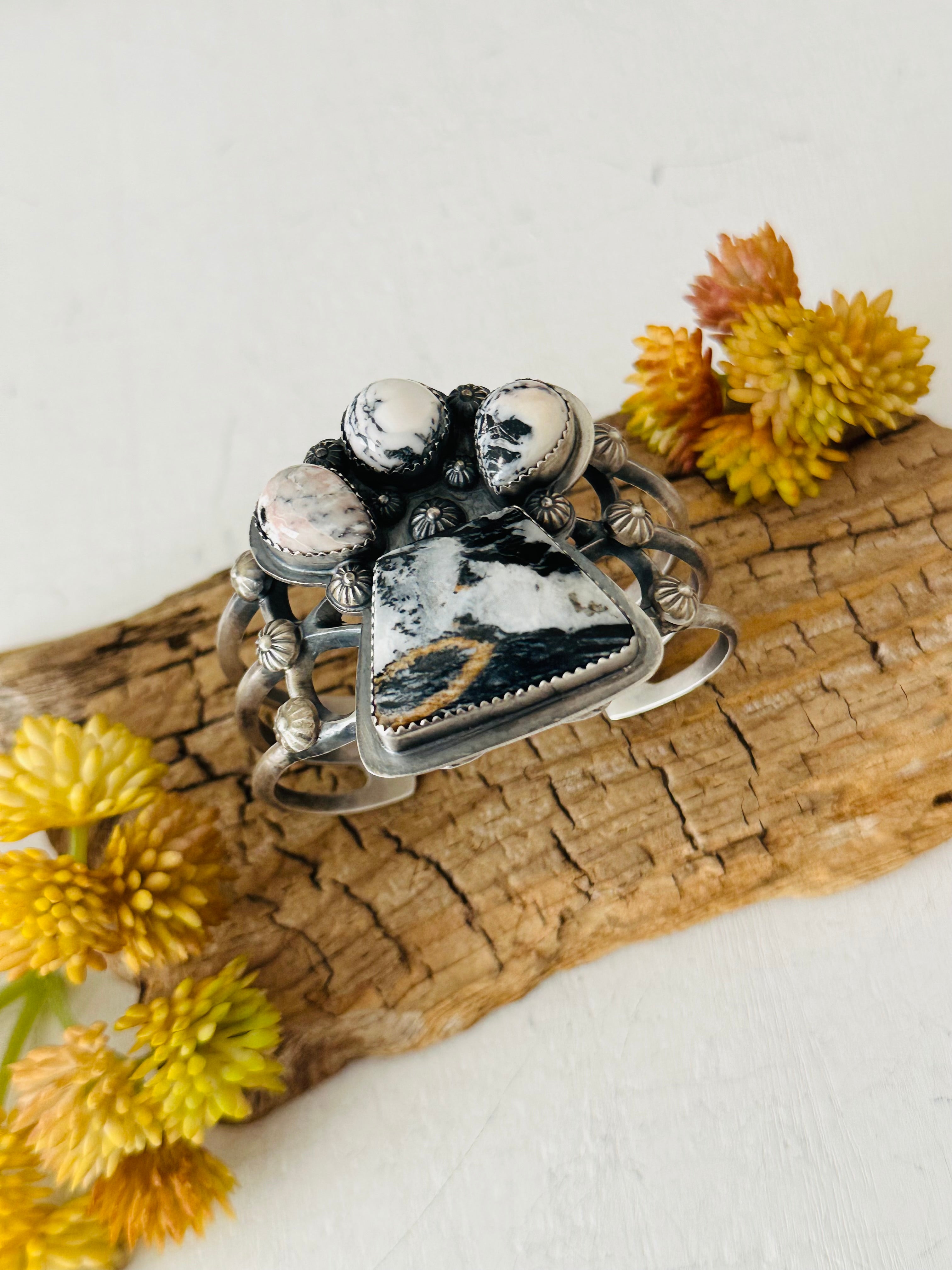 Navajo Made White Buffalo & Sterling Silver Cuff Bracelet