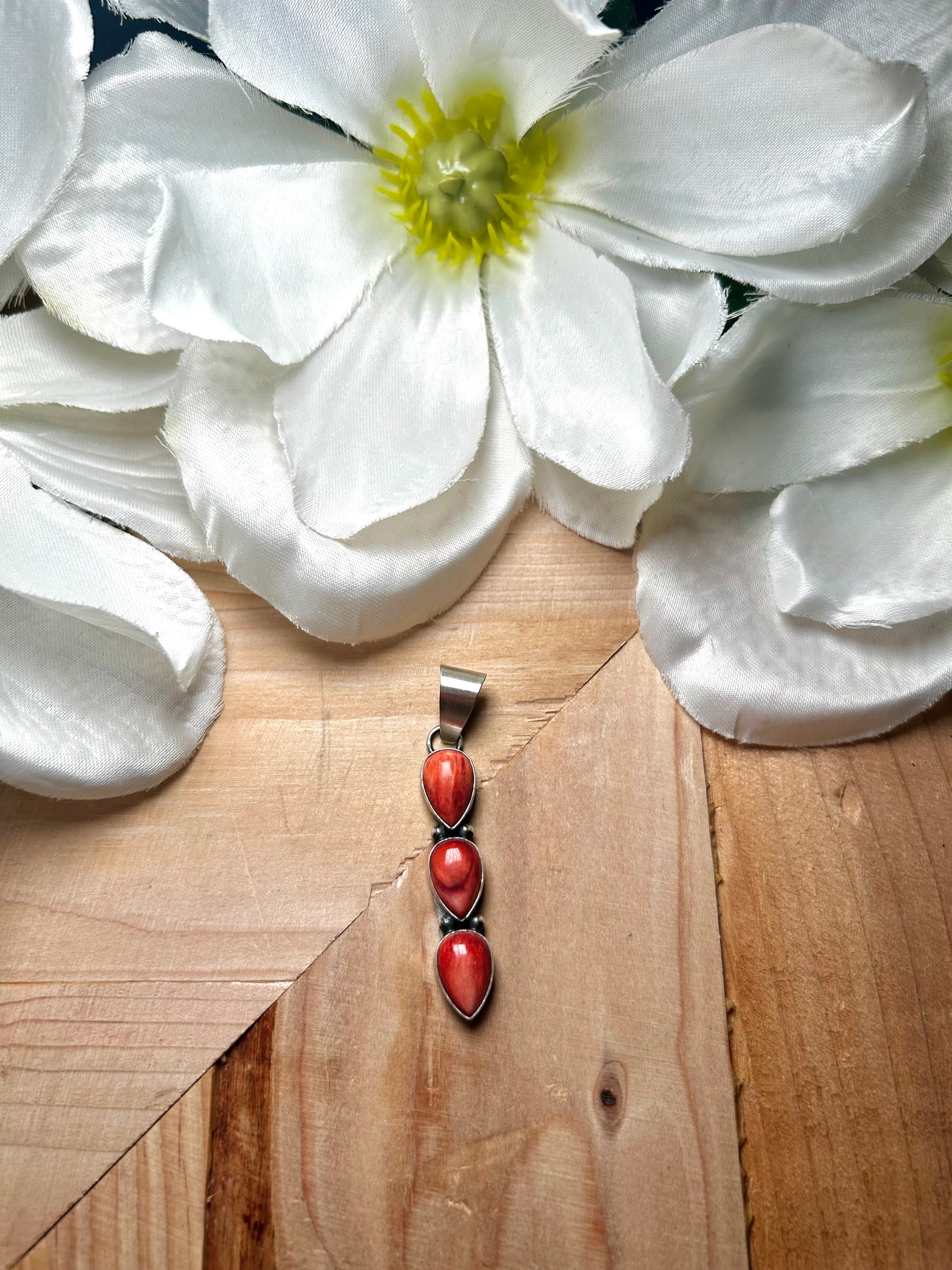 Navajo Made Spiny Oyster & Sterling Silver Pendant