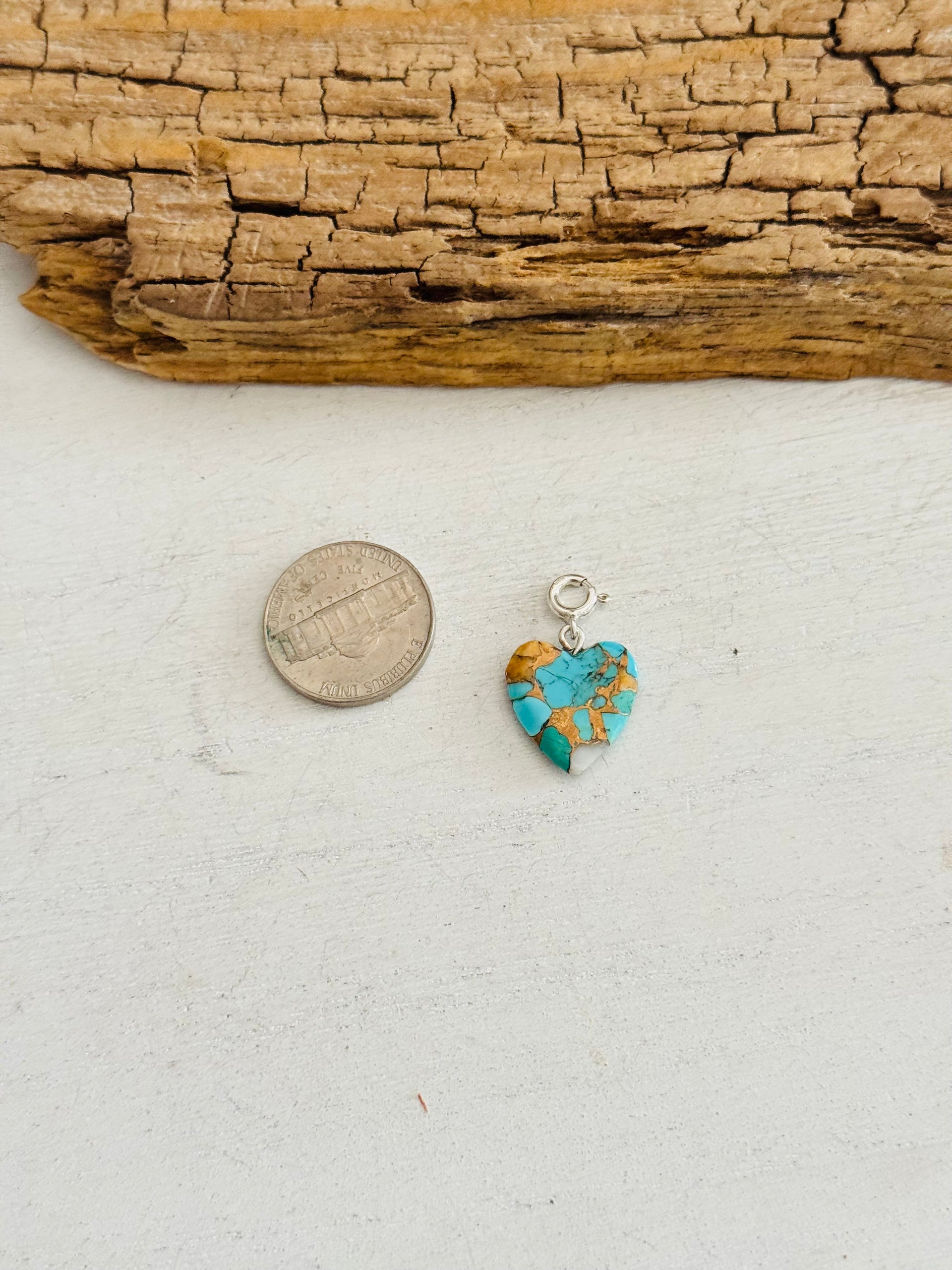 Navajo Made Mohave Turquoise & Sterling Silver Heart Charms