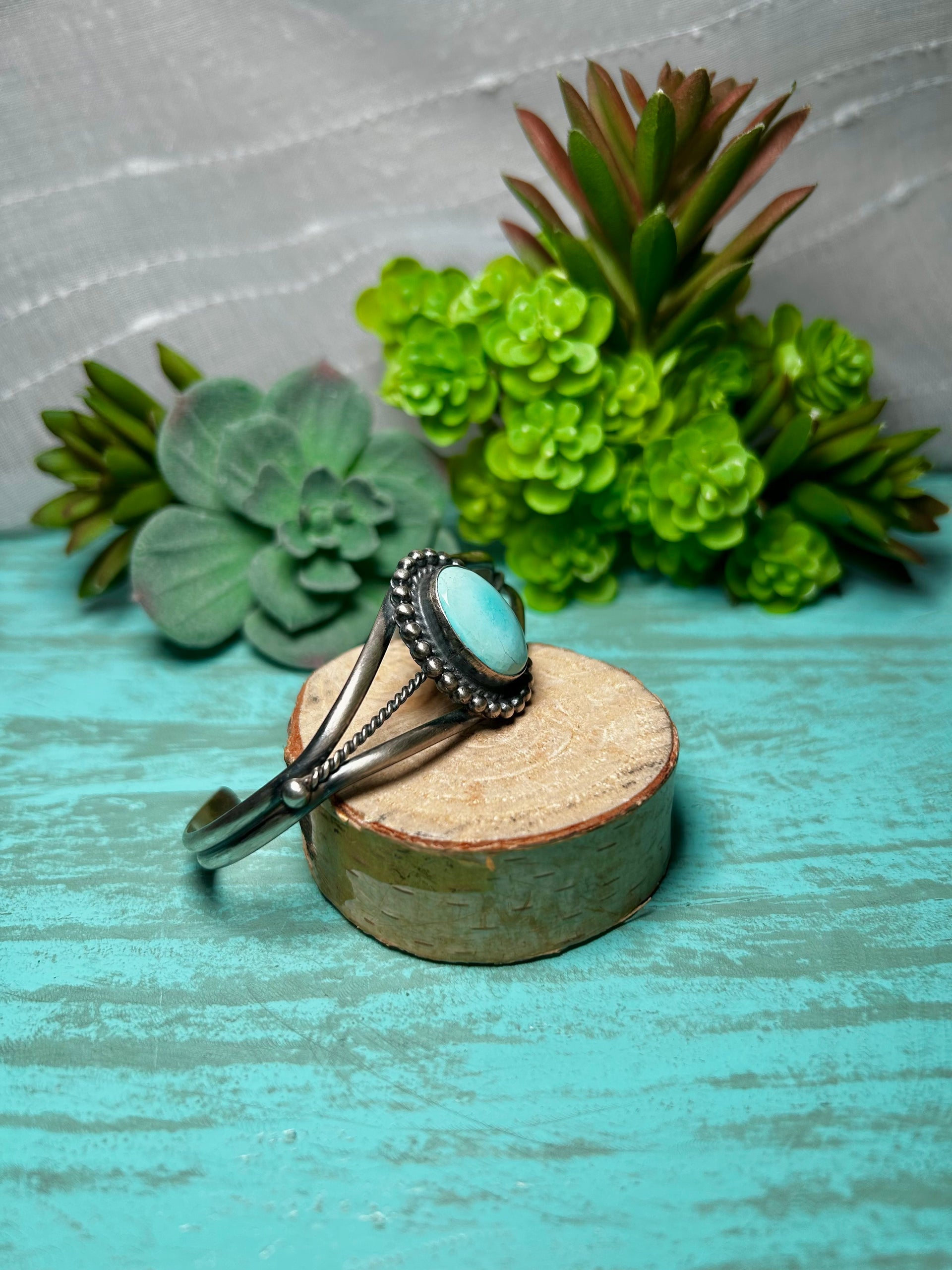 Navajo Made New Lander & Sterling Silver Cuff Bracelet