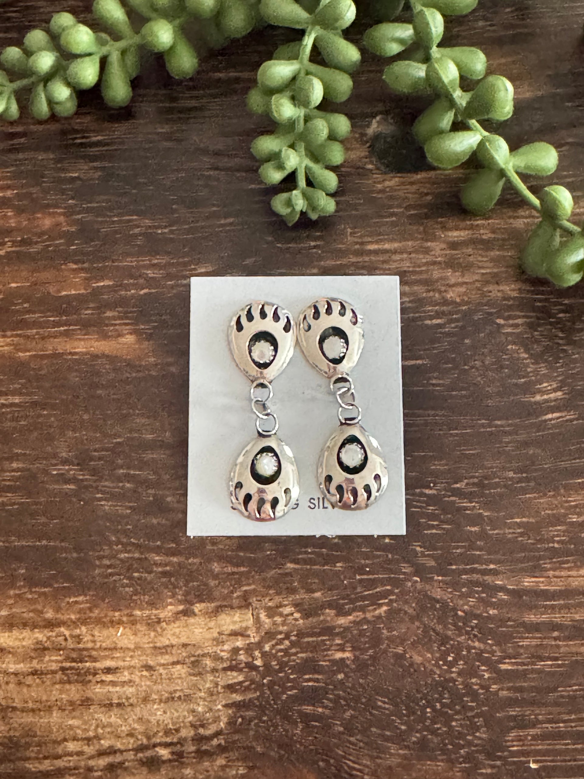 Navajo Made Mother of Pearl & Sterling Silver Post Dangle Earrings