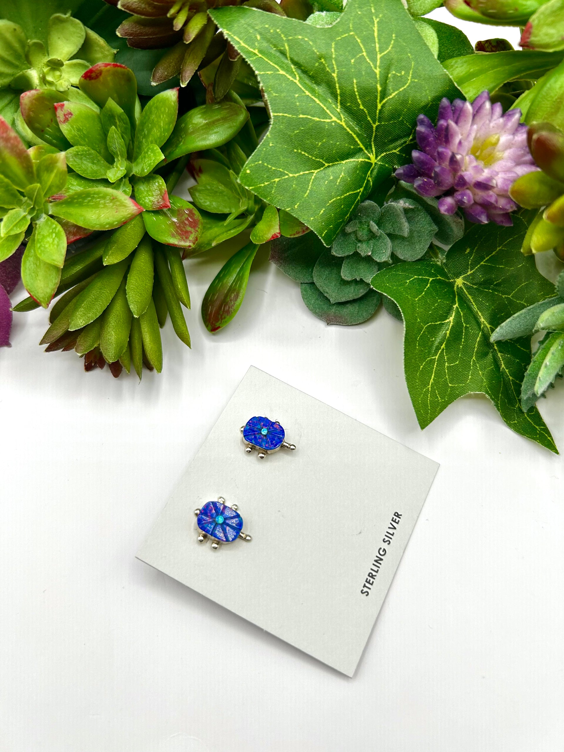 Zuni Made Multi Stone & Sterling Silver Post  Earrings
