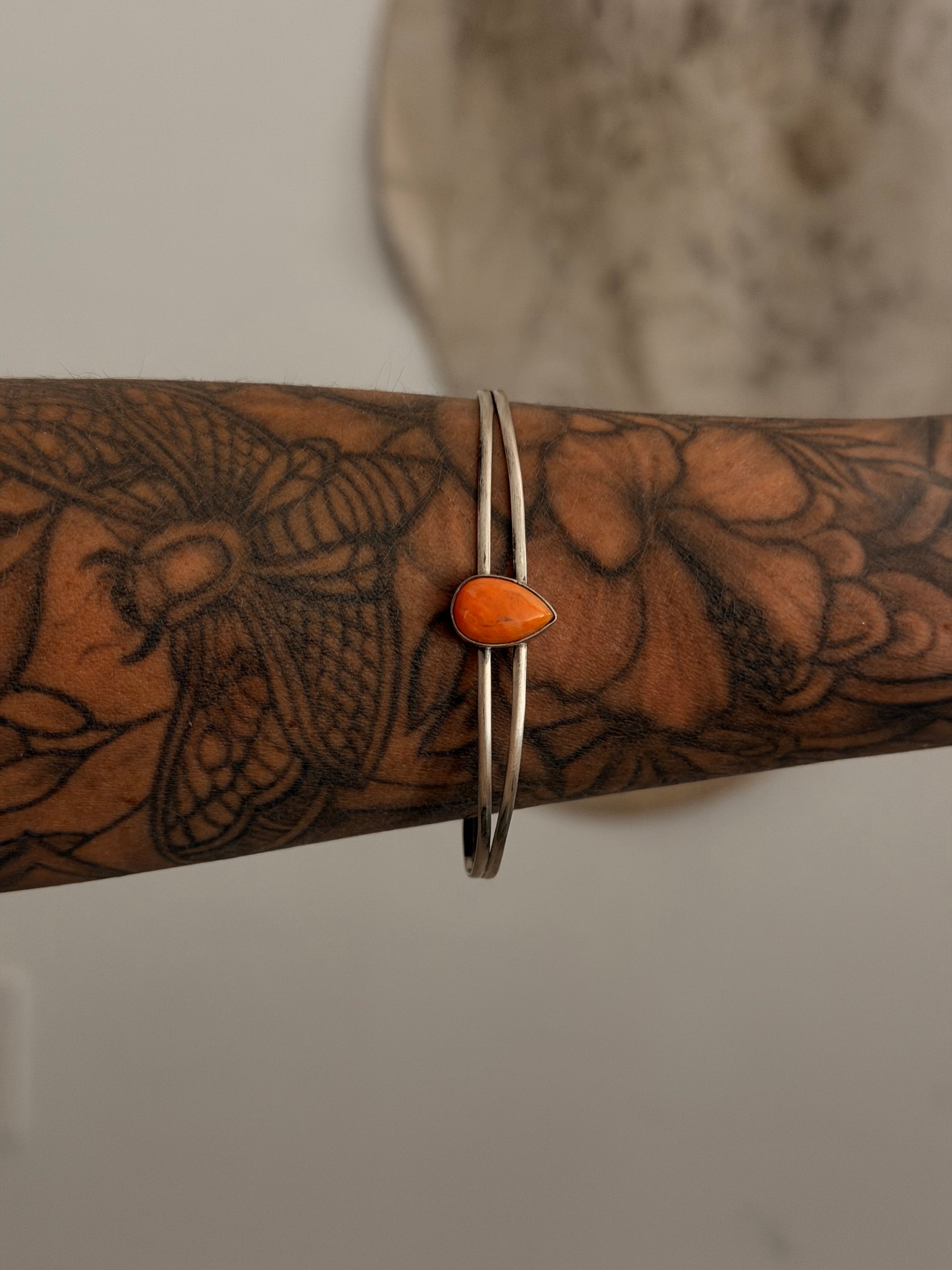 Navajo Made Orange Spiny Oyster & Sterling Silver Cuff Bracelet
