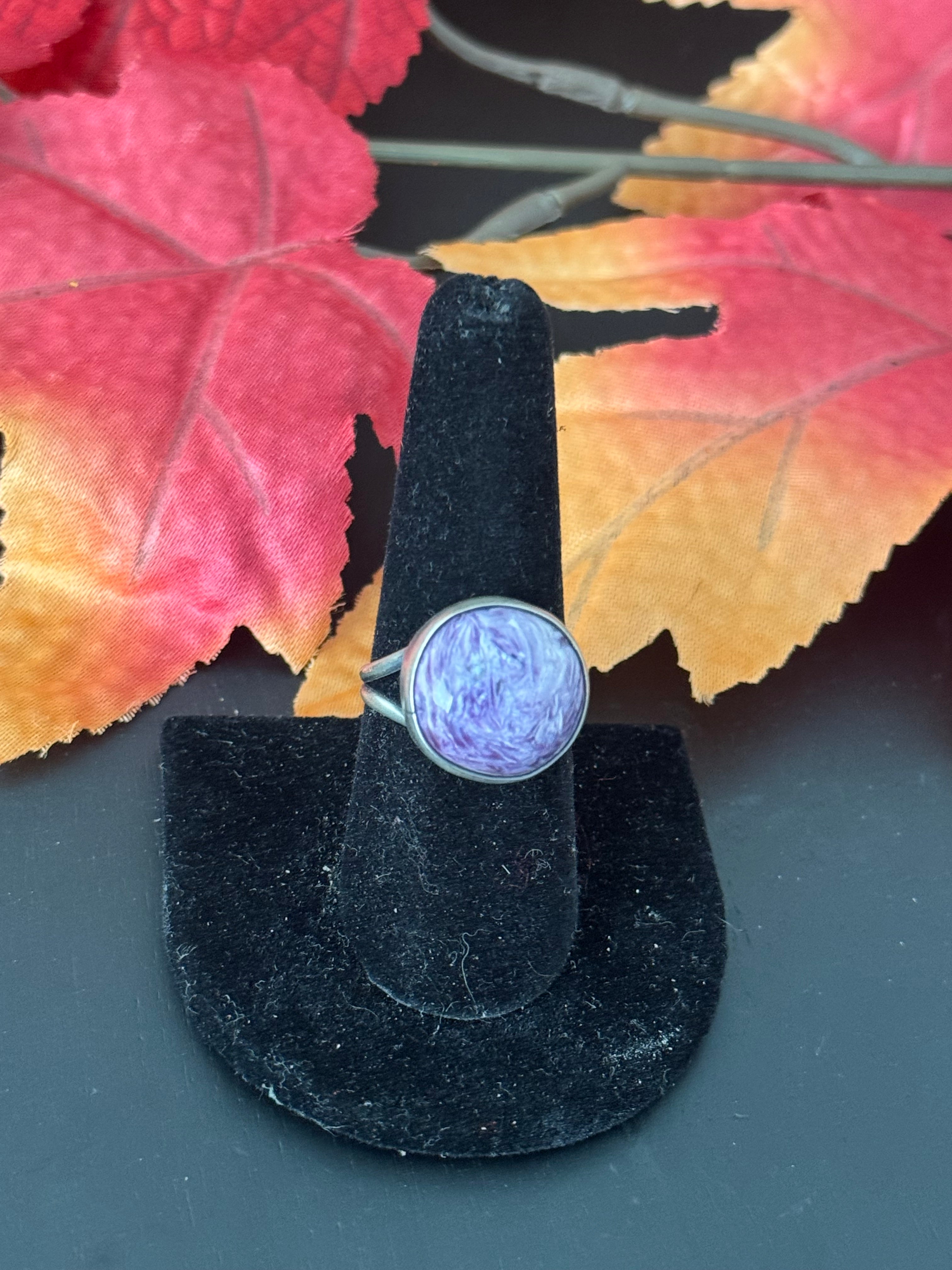 Navajo Made Charoite & Sterling Silver Ring Size 8.5