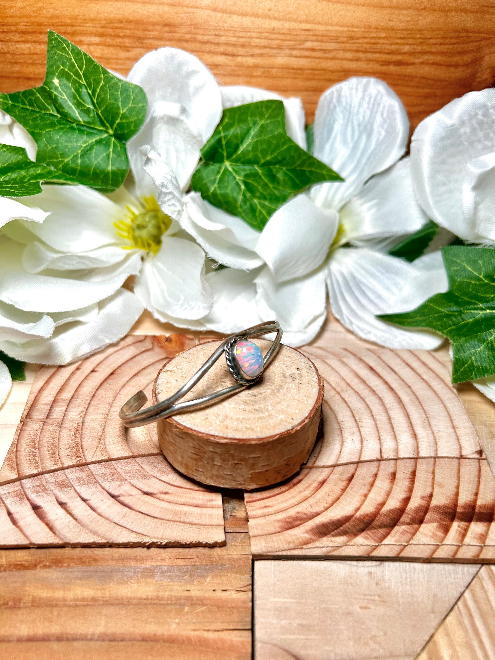 Navajo Made Opal & Sterling Silver Cuff Bracelet