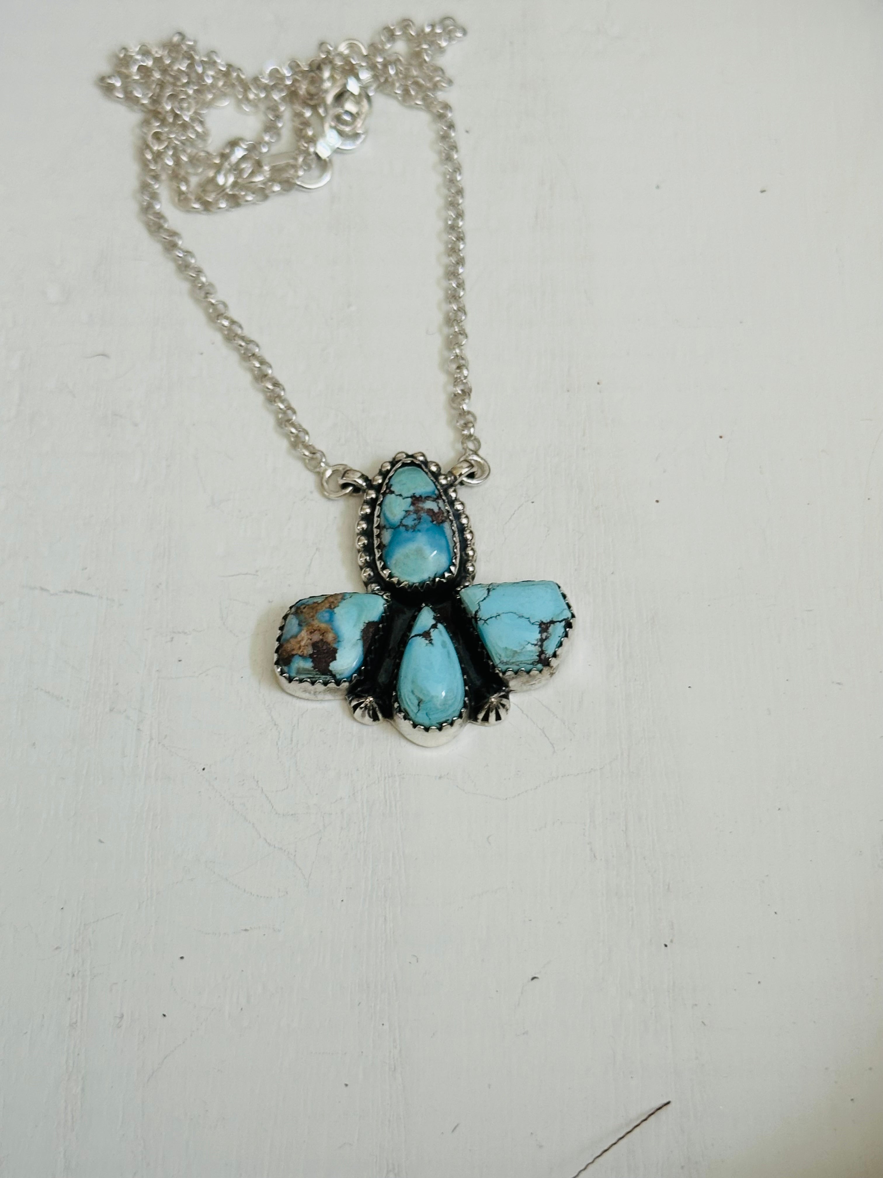 TTD “Blossom” Golden Hills Turquoise & Sterling Silver Cluster Necklace