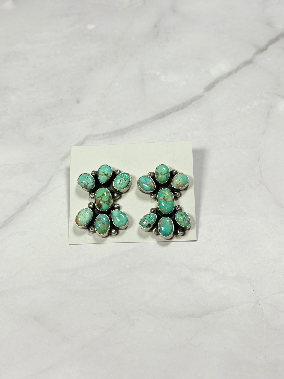 Juanita McDonald Carico Lake Turquoise & Sterling Silver Post Dangle Cluster Earrings