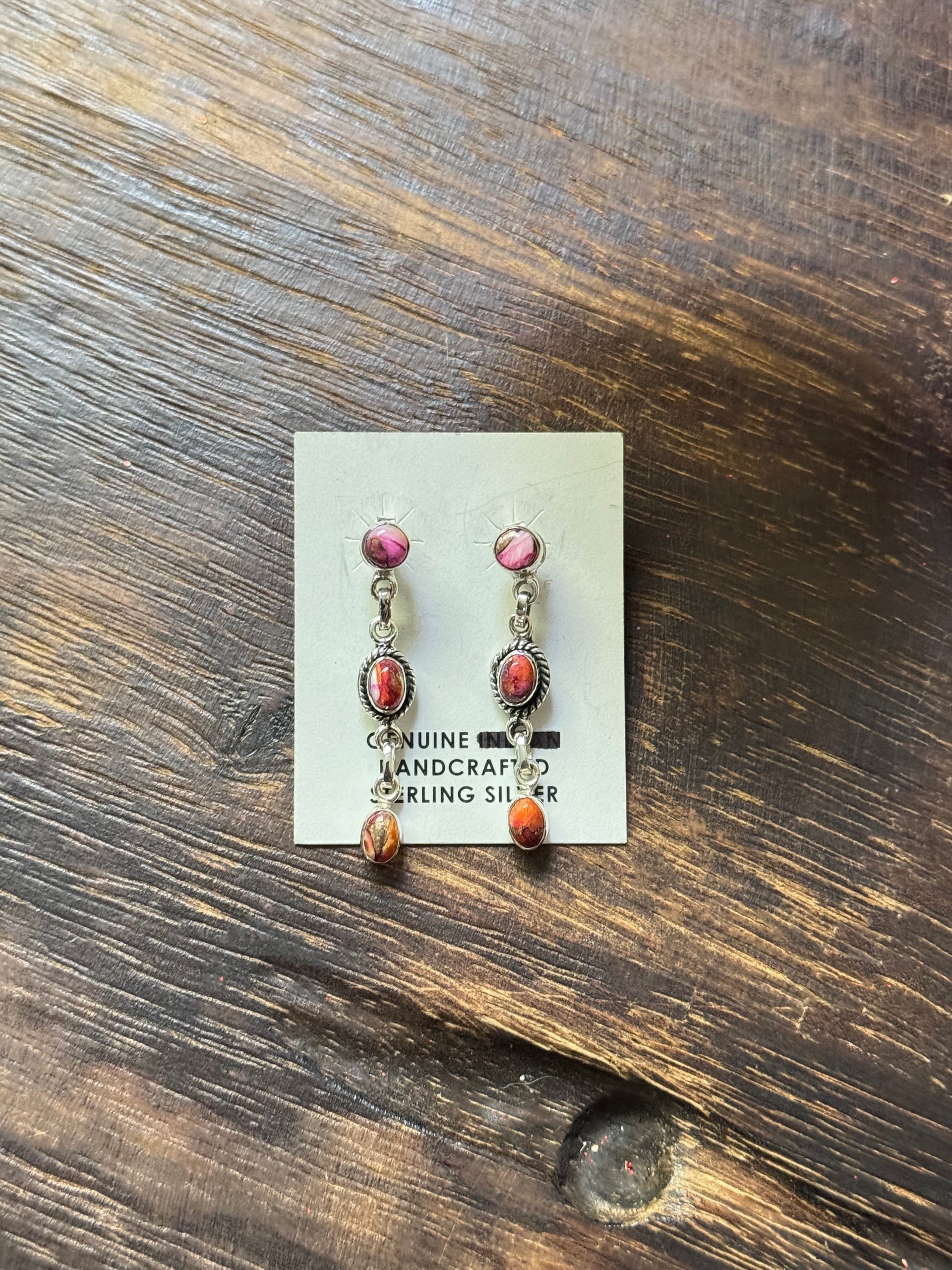 Southwest Handmade Pink Mohave Turquoise & Sterling Silver Post Dangle Earrings