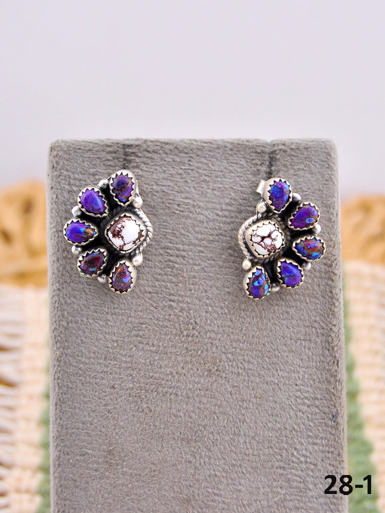 Southwest Made Purple Dahlia with Wild Horse Magnesite & Sterling Silver Post Earrings