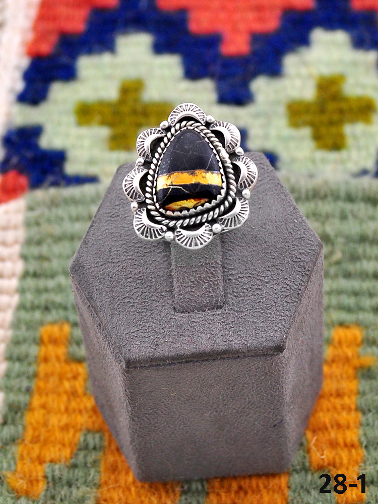 Southwest Handmade Black Jack Turquoise & Sterling Silver Adjustable Ring