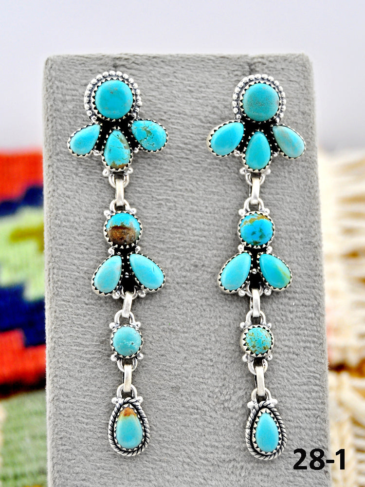Southwest Made #8 Turquoise & Sterling Silver Post Dangle Earrings