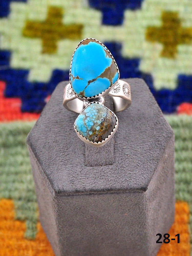 Southwest Made No.8 Turquoise & Sterling Silver Adjustable Ring
