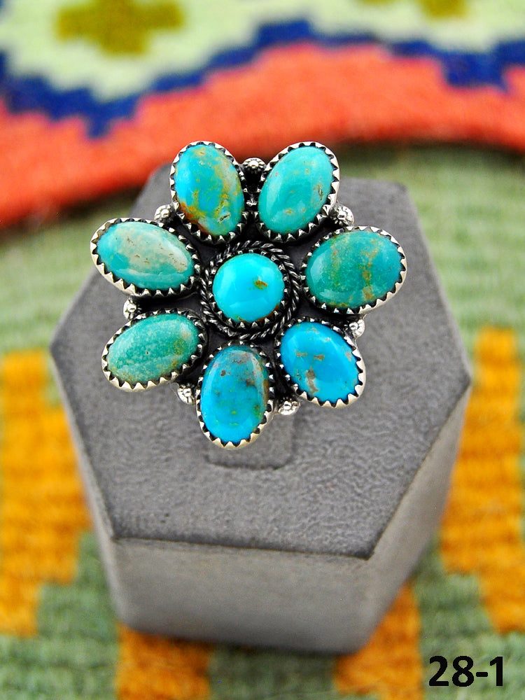Southwest Handmade Manassa Turquoise & Sterling Silver Adjustable Ring