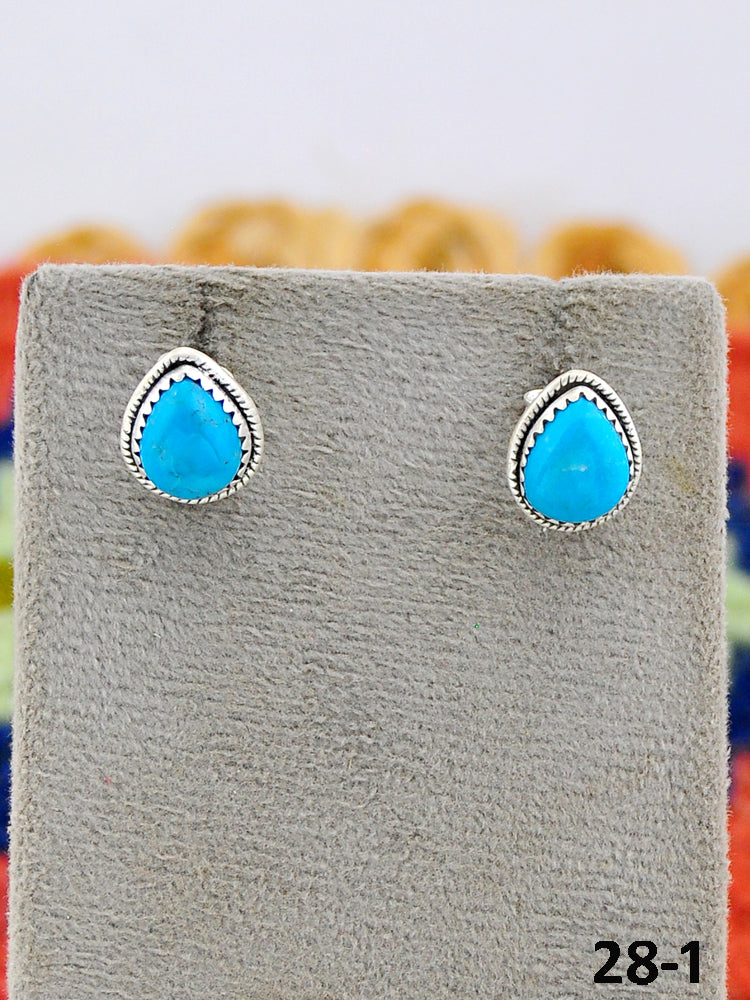 Southwest Made Kingman Turquoise & Sterling Silver Post Studs Earrings