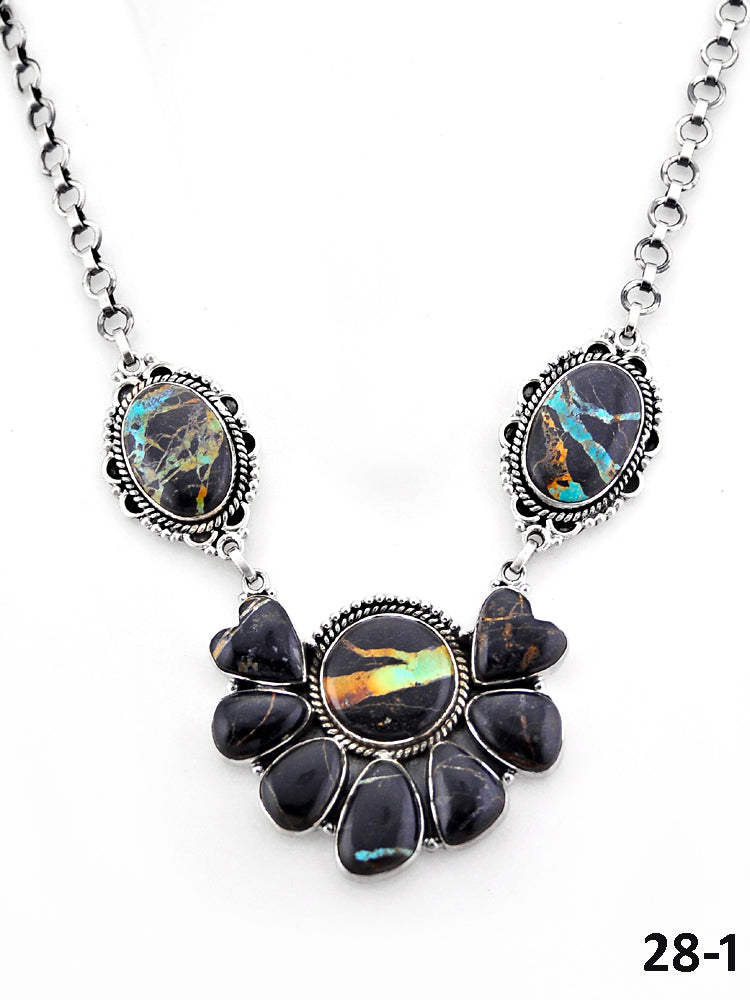 Southwest Handmade Black Jack Turquoise & Sterling Silver Necklace