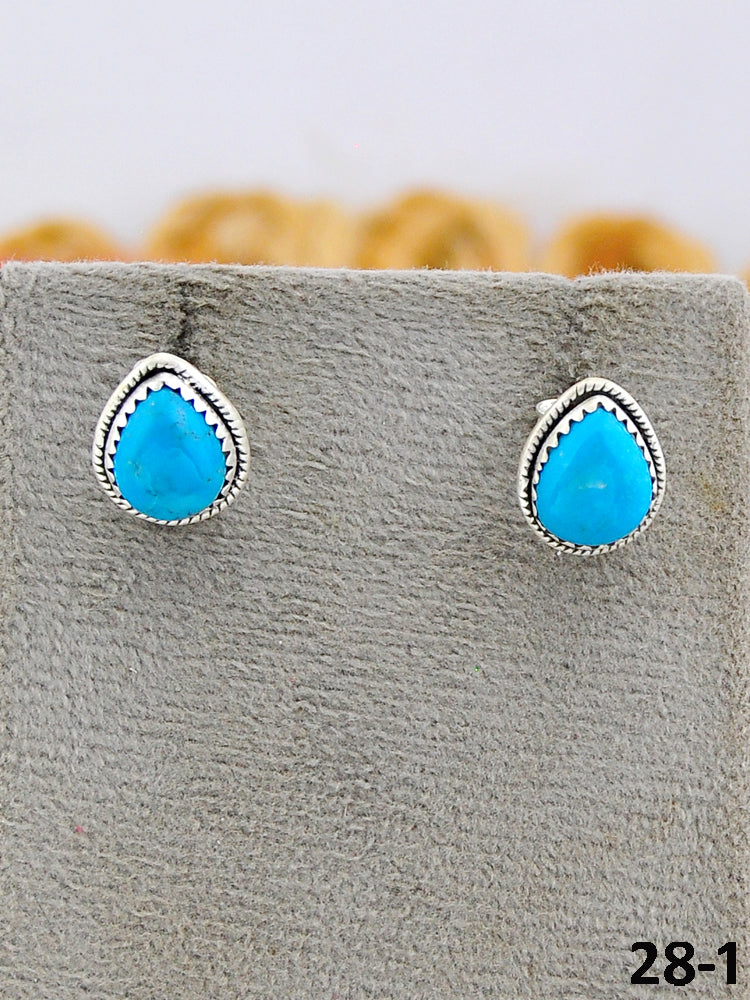 Southwest Made Kingman Turquoise & Sterling Silver Post Studs Earrings