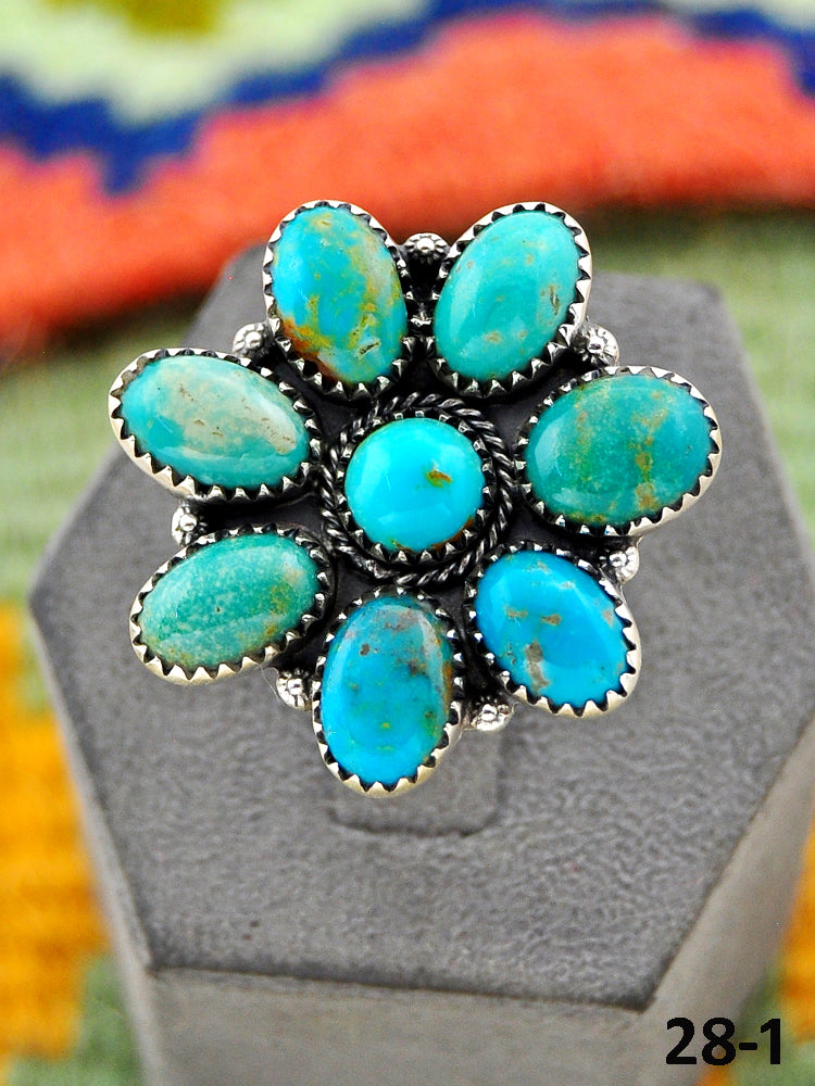 Southwest Handmade Manassa Turquoise & Sterling Silver Adjustable Ring