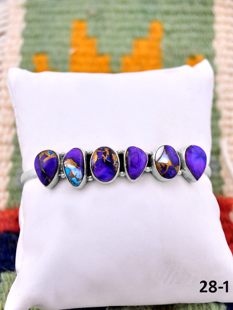 Southwest Handmade Purple Dahlia & Sterling Silver Cuff Bracelet