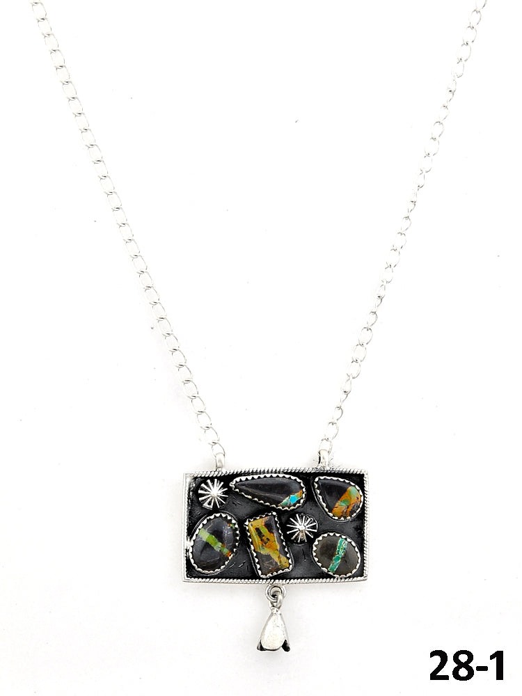 Southwest Handmade Black Jack Turquoise & Sterling Silver Necklace