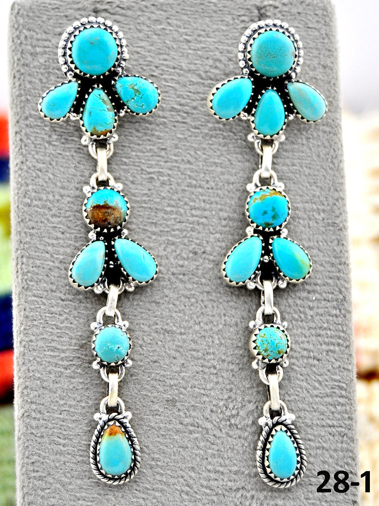 Southwest Made #8 Turquoise & Sterling Silver Post Dangle Earrings