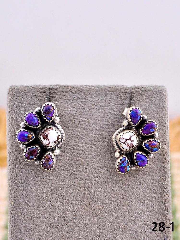 Southwest Made Purple Dahlia with Wild Horse Magnesite & Sterling Silver Post Earrings