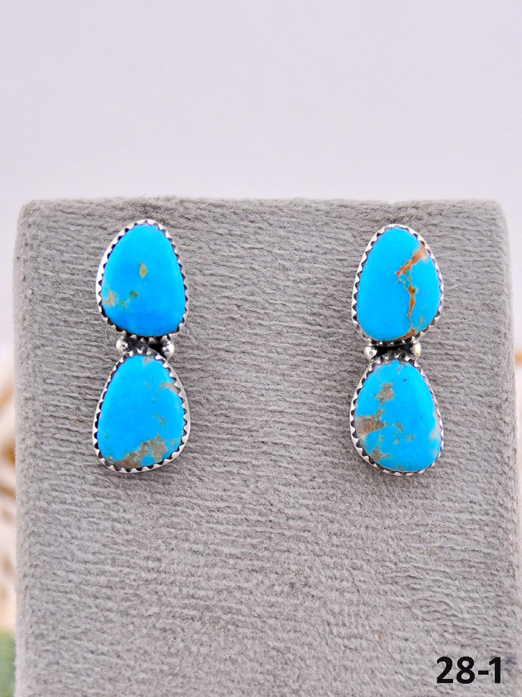 Southwest Made Kingman Turquoise & Sterling Silver Post Earrings