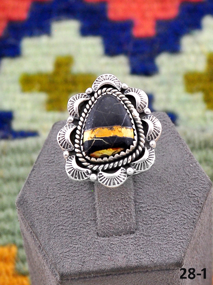 Southwest Handmade Black Jack Turquoise & Sterling Silver Adjustable Ring