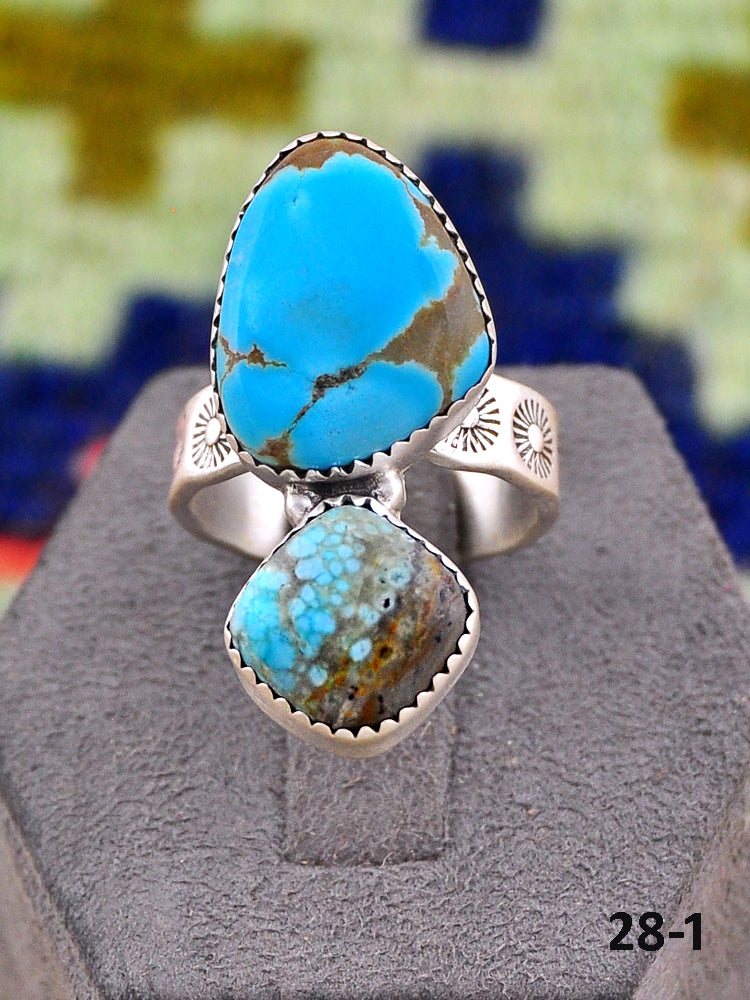 Southwest Made No.8 Turquoise & Sterling Silver Adjustable Ring