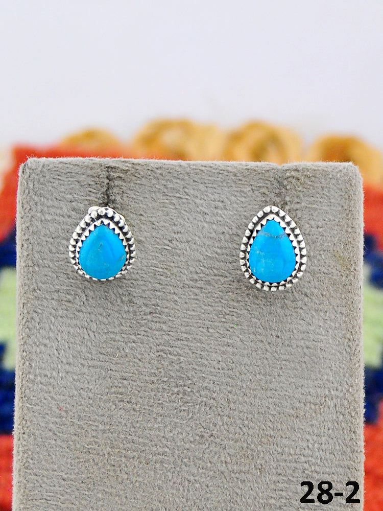 Southwest Made Kingman Turquoise & Sterling Silver Post Studs Earrings