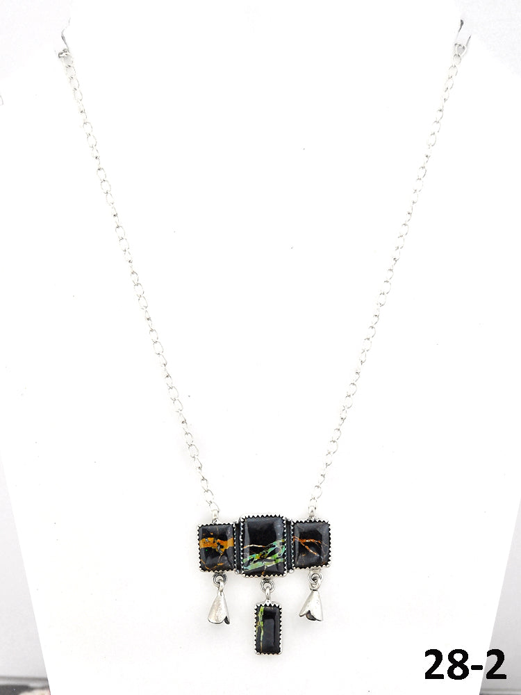 Southwest Handmade Black Jack Turquoise & Sterling Silver Necklace