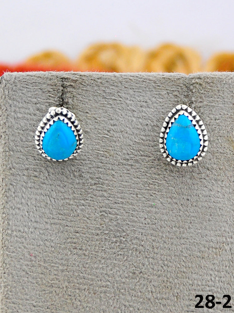 Southwest Made Kingman Turquoise & Sterling Silver Post Studs Earrings