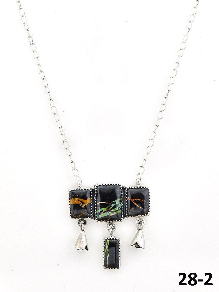 Southwest Handmade Black Jack Turquoise & Sterling Silver Necklace