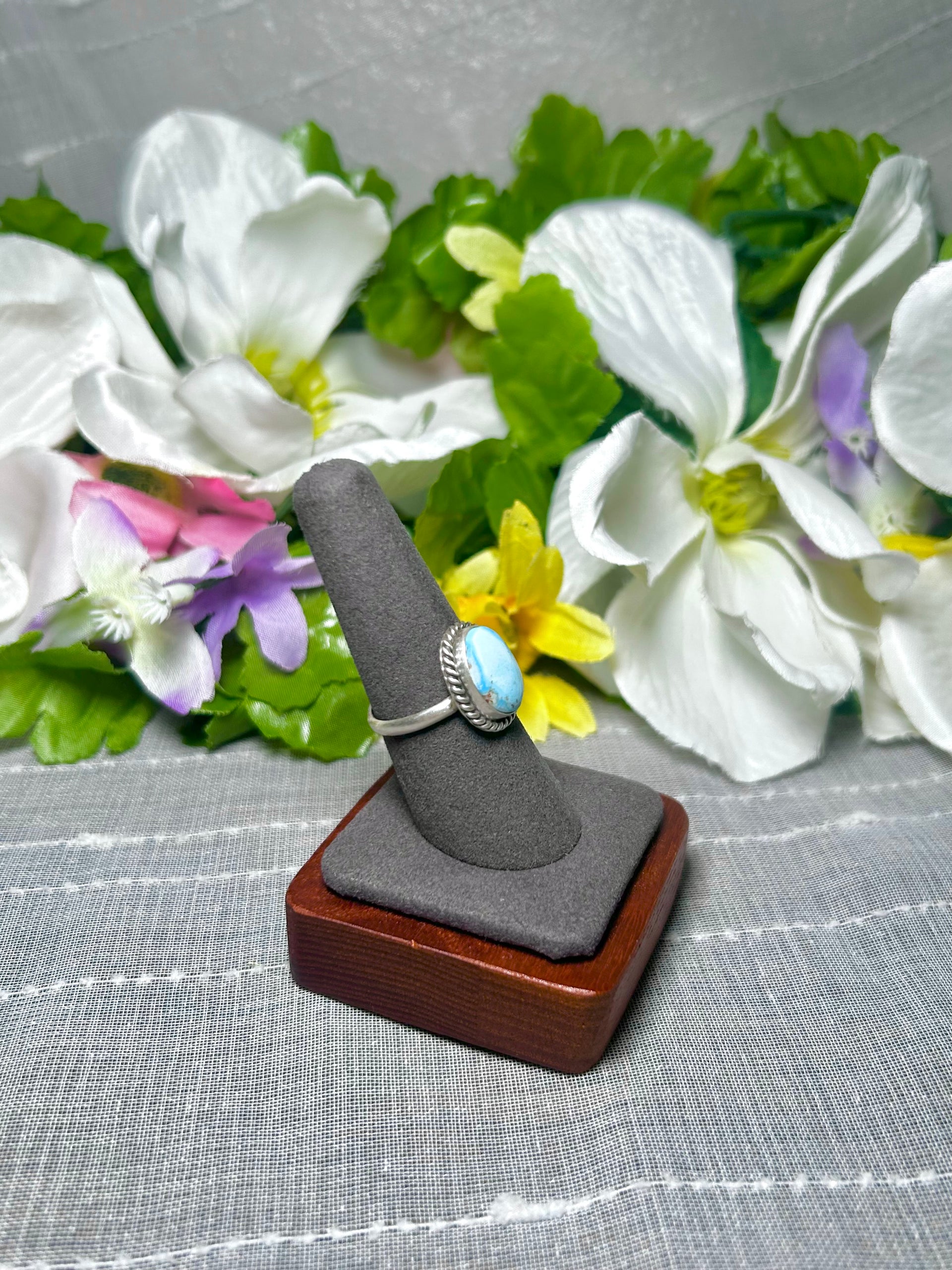 Navajo Made Golden Hill Turquoise & Sterling Silver Ring Size 8.25