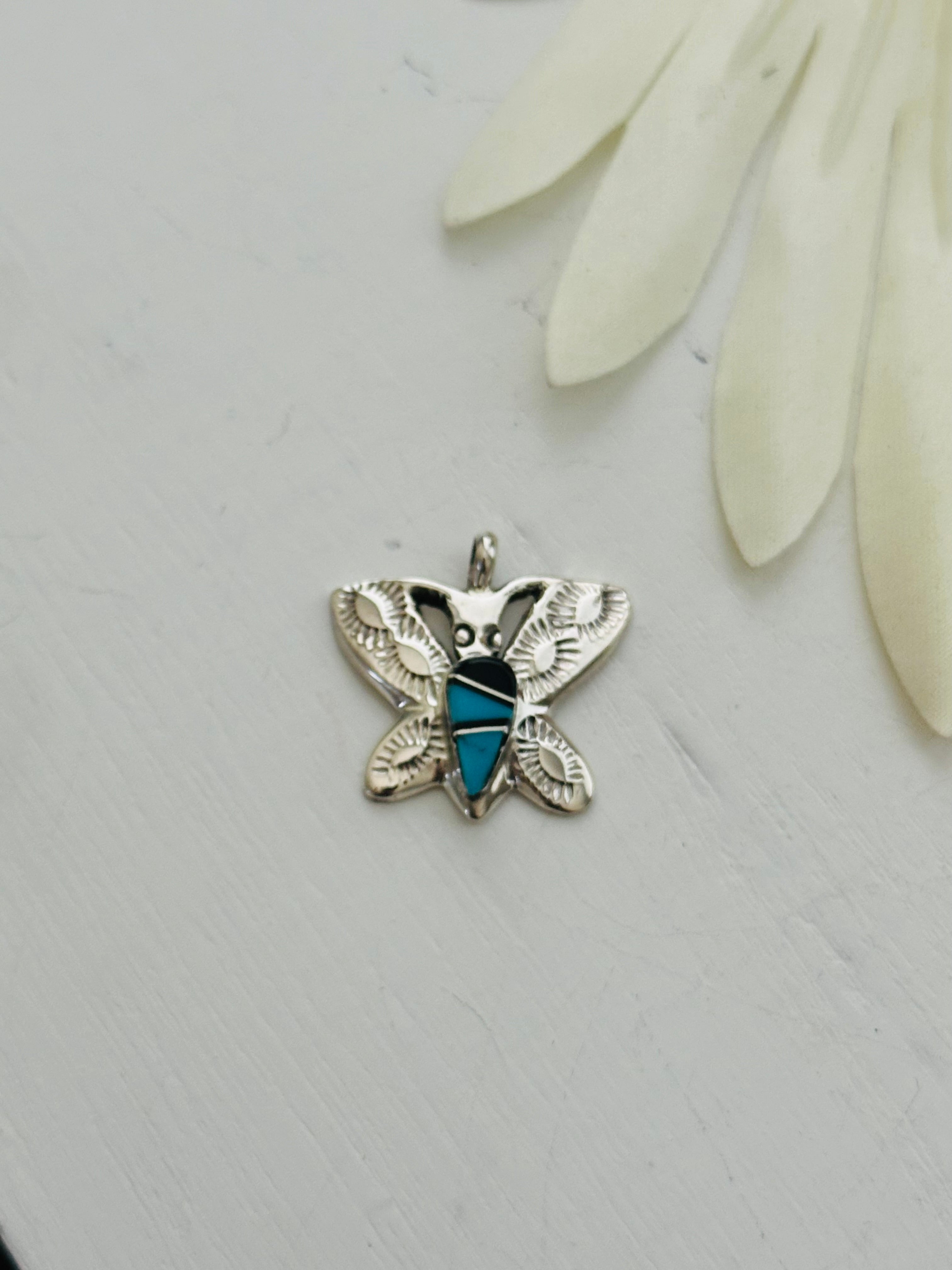 Joseph Martinez Multi Stone & Sterling Silver Inlay Dragonfly Pendant