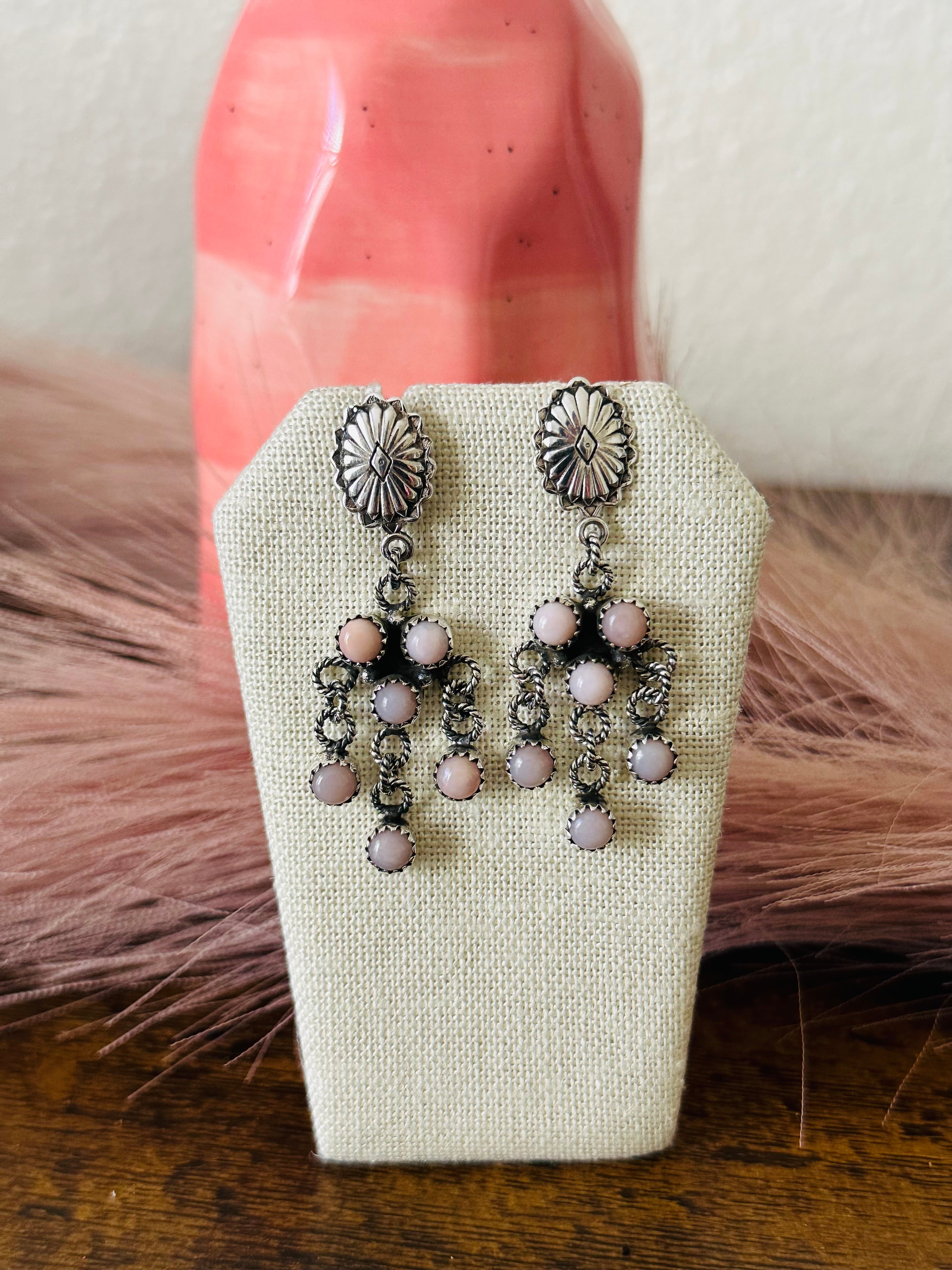Southwest Handmade Peruvian Pink Opal & Sterling Silver Post Dangle Earrings