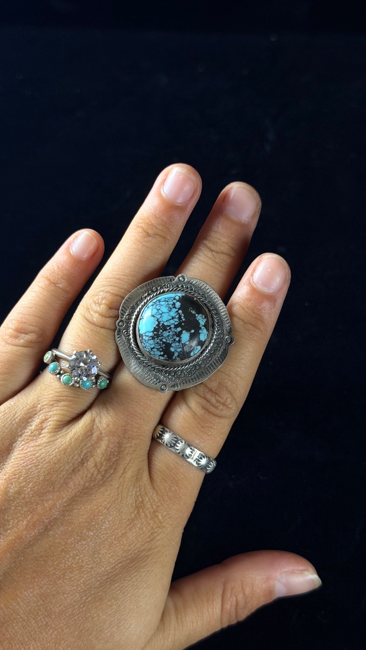 Navajo Made Blue Moon Turquoise & Sterling Silver Ring Size 9