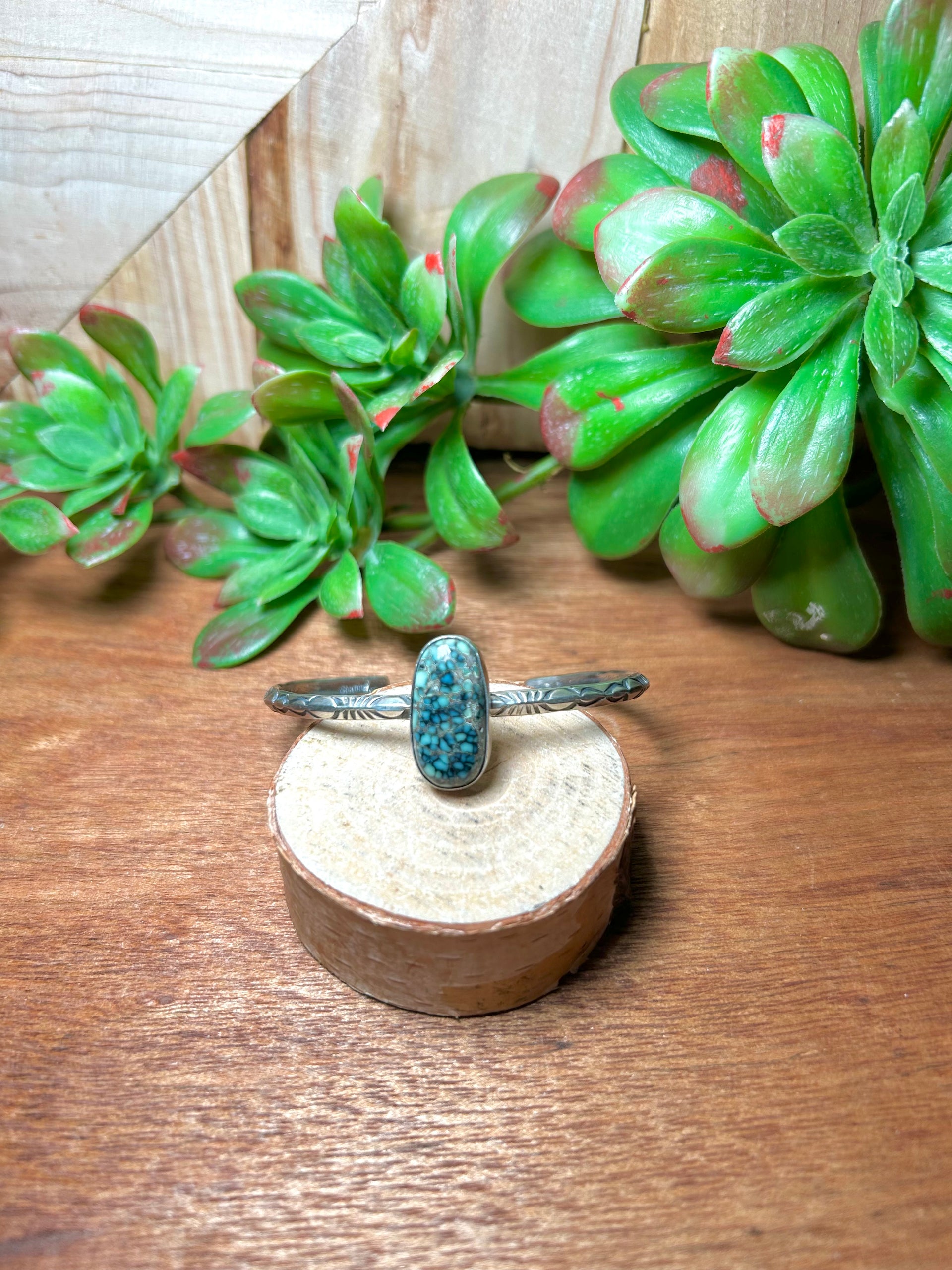 Navajo Made New Lander Varicsite & Sterling Silver Cuff Bracelet