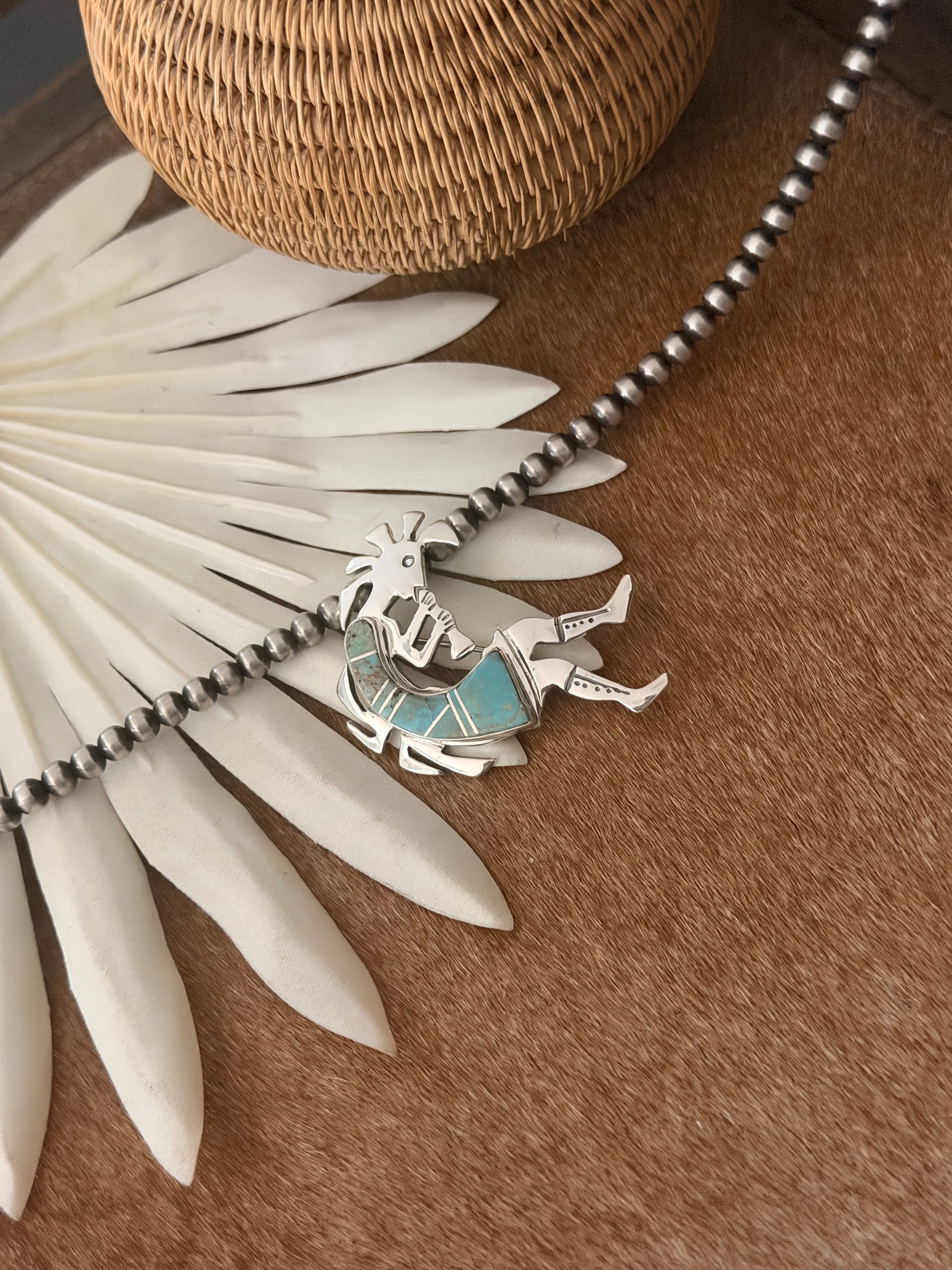 Navajo Made Mine 8 Turquoise & Sterling Silver Kokopelli Pin/Pendant