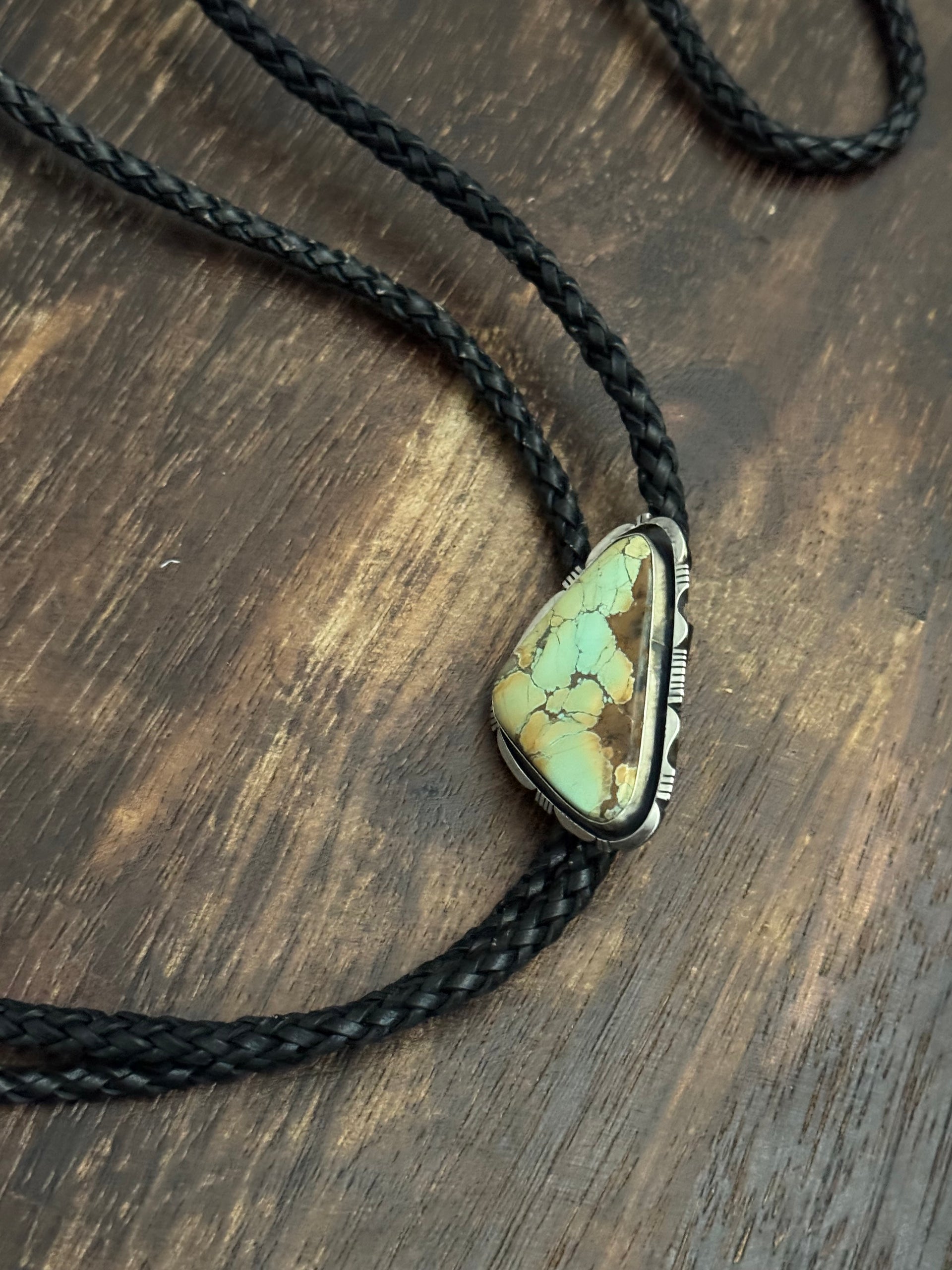 Navajo Made Iron Maiden Turquoise & Sterling Silver Bolo Tie