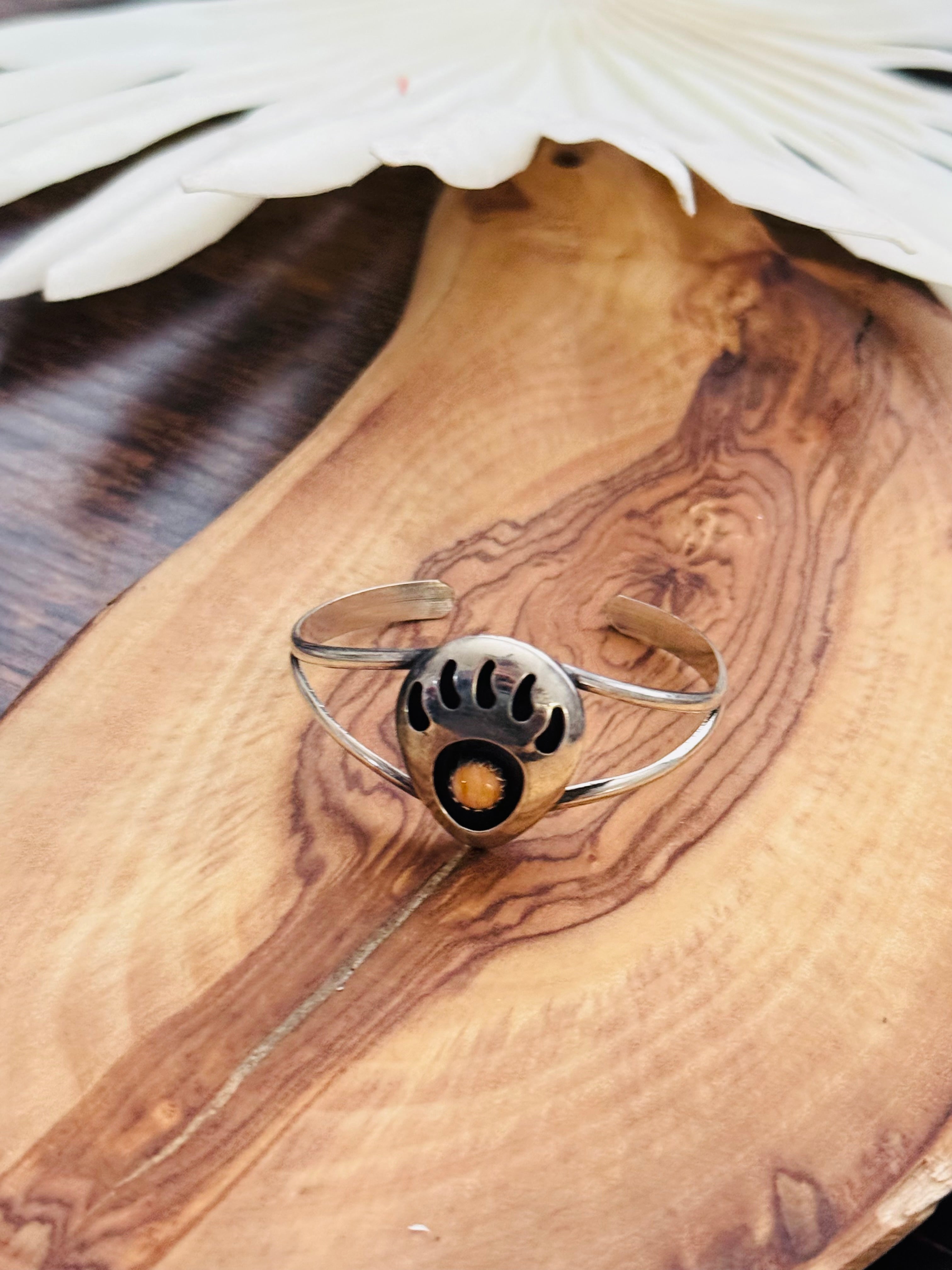 Navajo Made Spiny Oyster and Sterling Silver BABY Cuff Bracelet