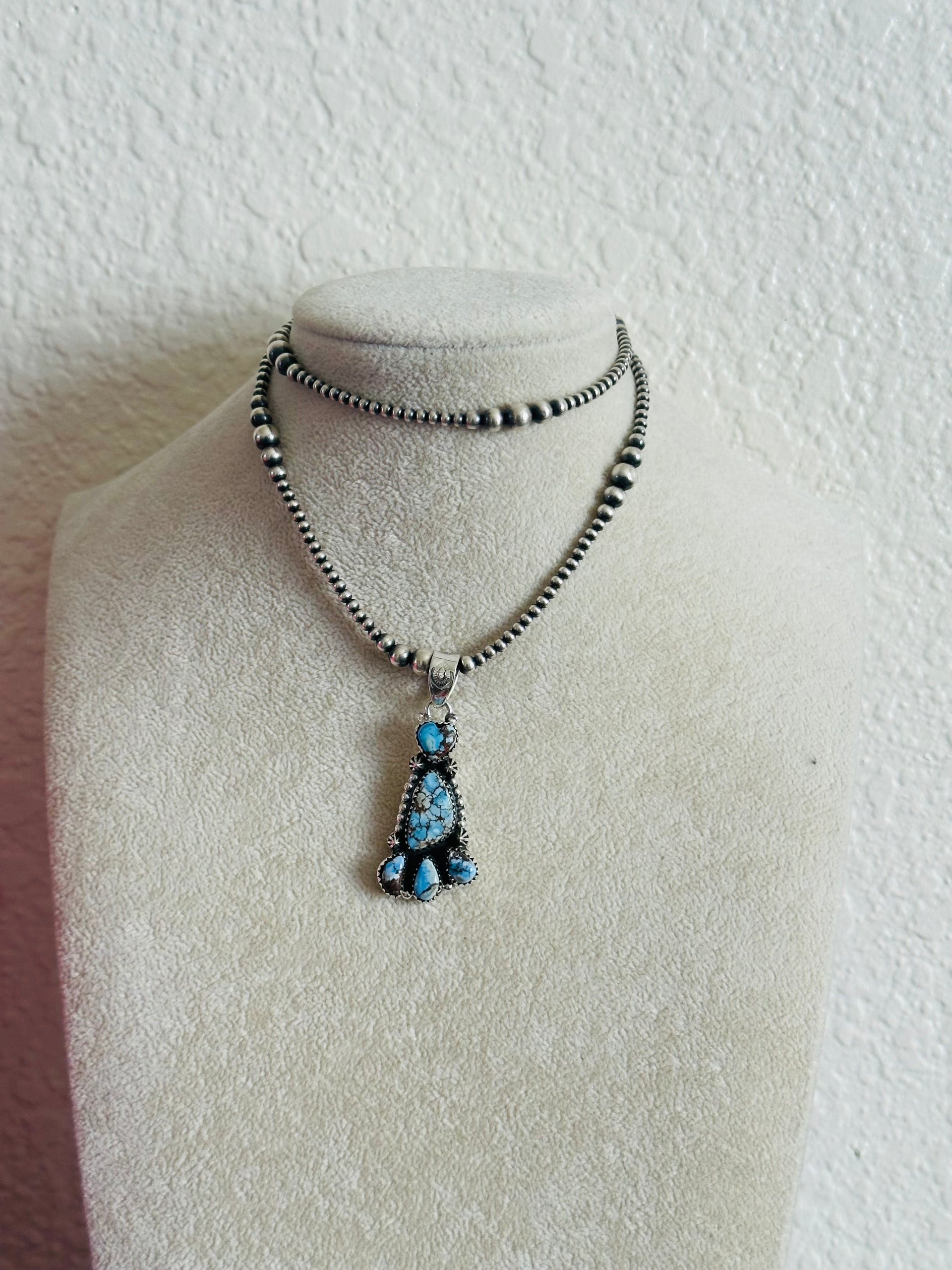 Southwest Handmade Golden Hills Turquoise & Sterling Silver Cluster Pendant