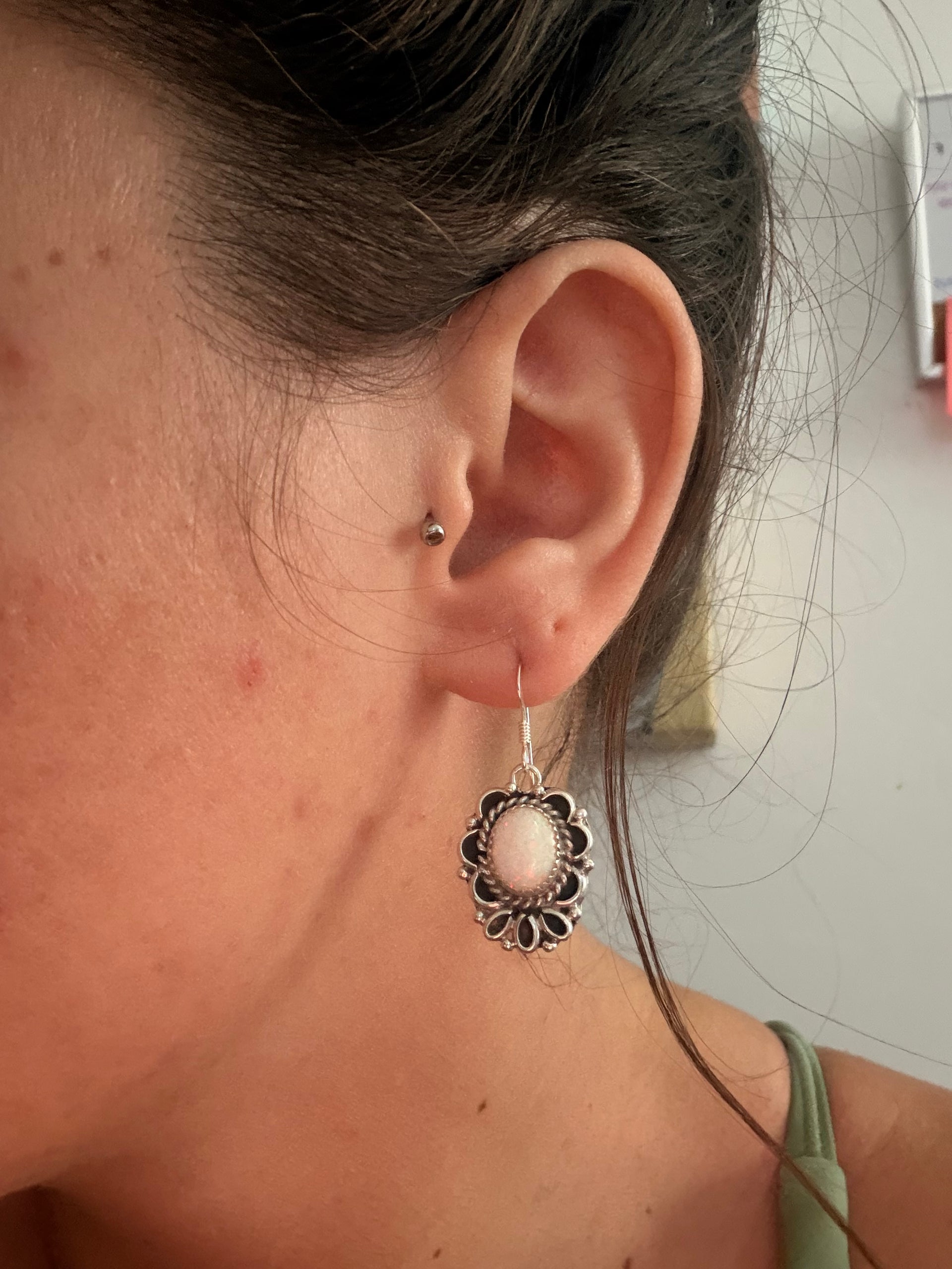 Navajo Made Opal (Man Made) & Sterling Silver Dangle Earrings