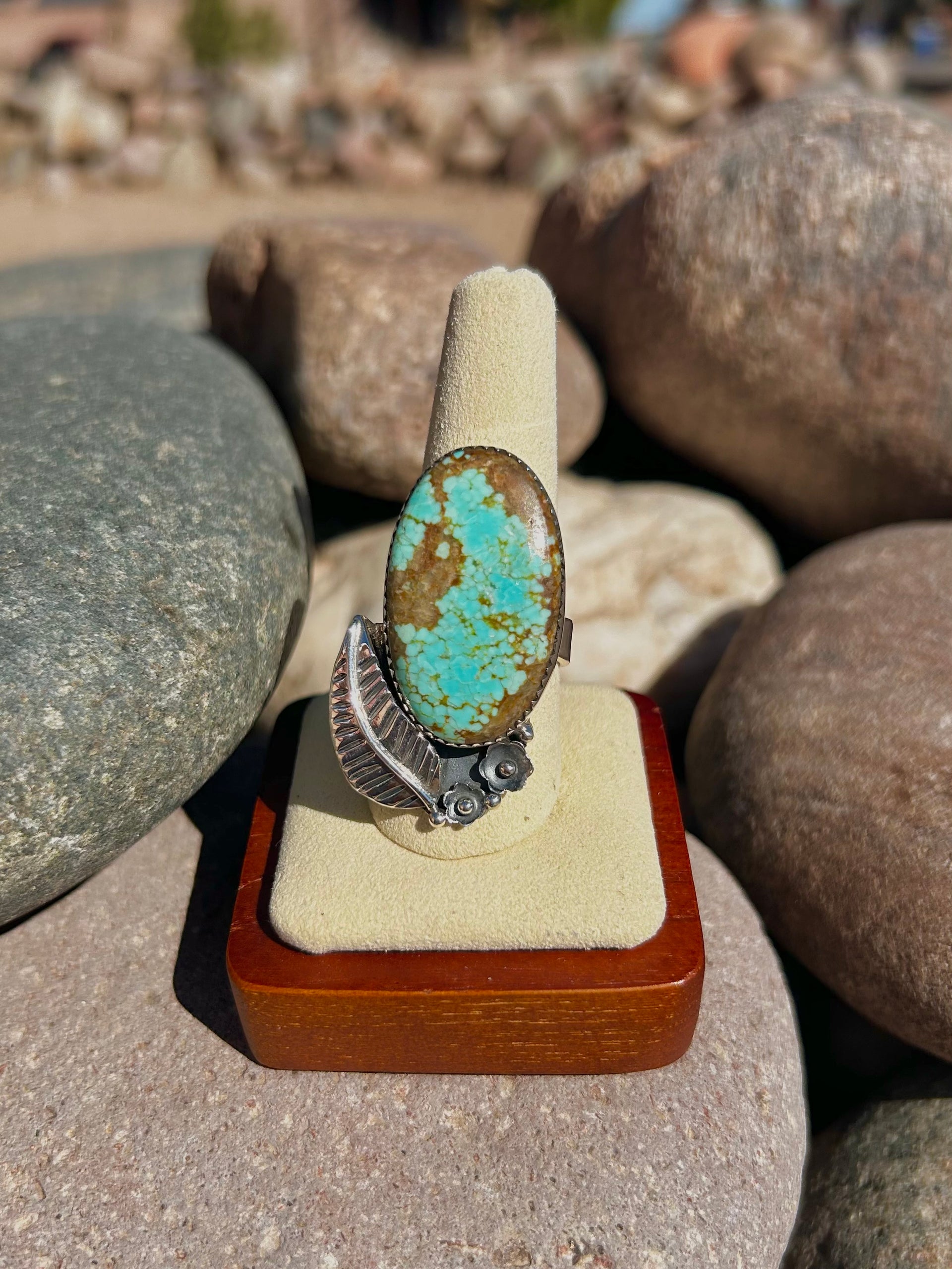 Southwest Number 8 Turquoise & Sterling Silver Ring Size 9