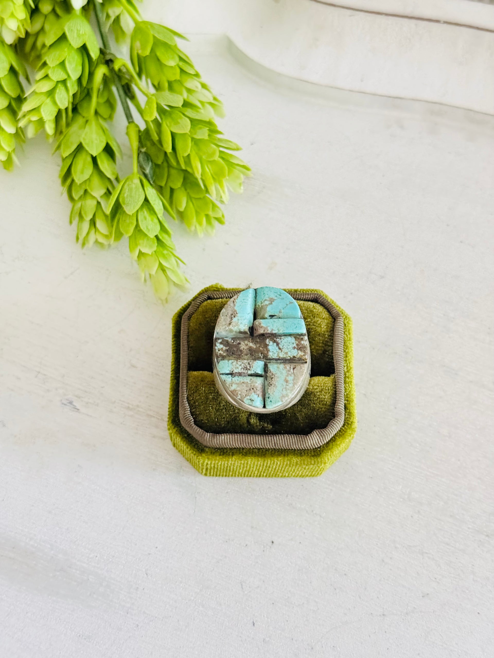 Navajo Made Mine Turquoise & Sterling Silver Cobblestone Ring Size 12.5