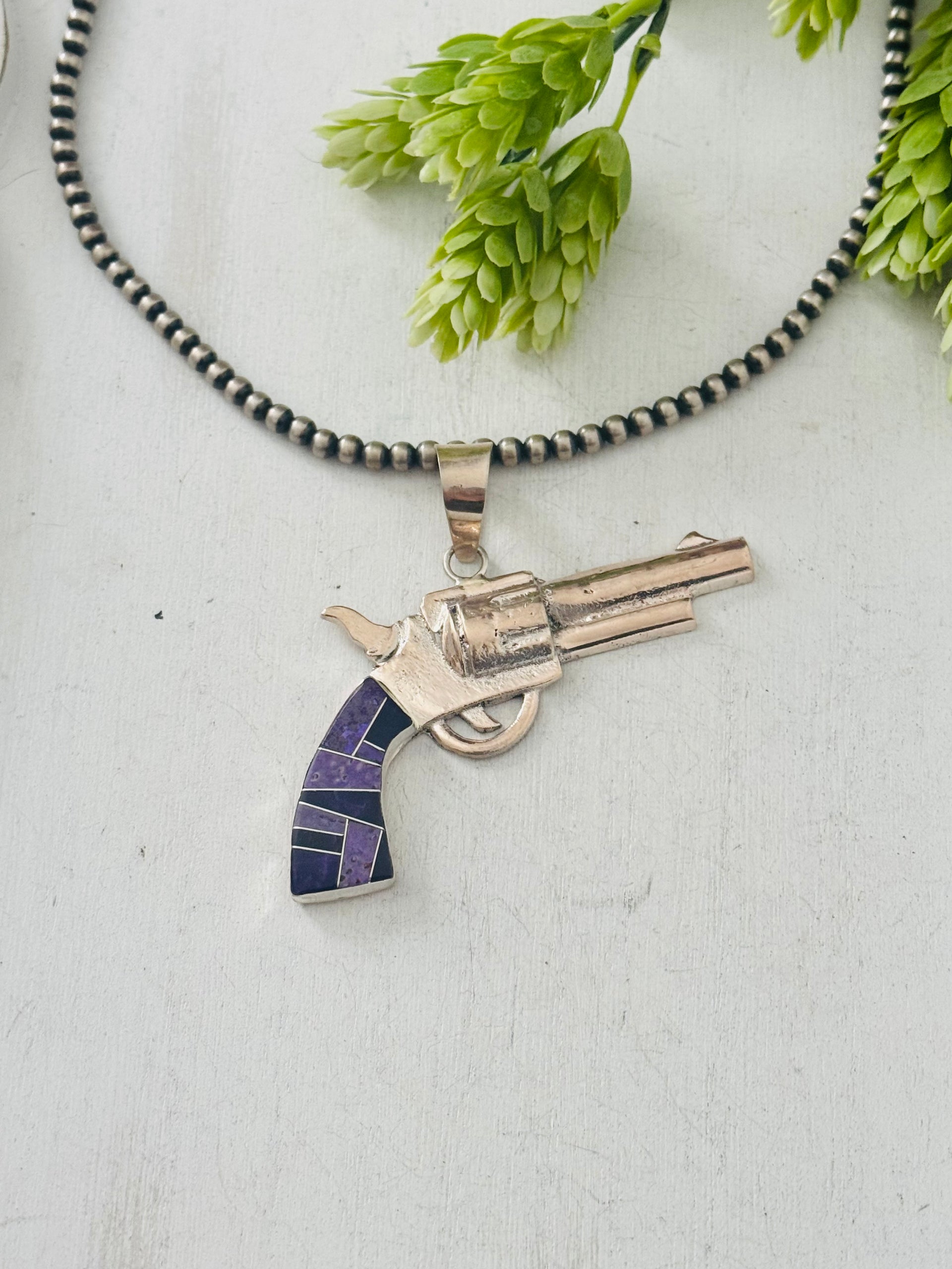 Bobby Mannelito Multi Stone & Sterling Silver Pistol Pendant