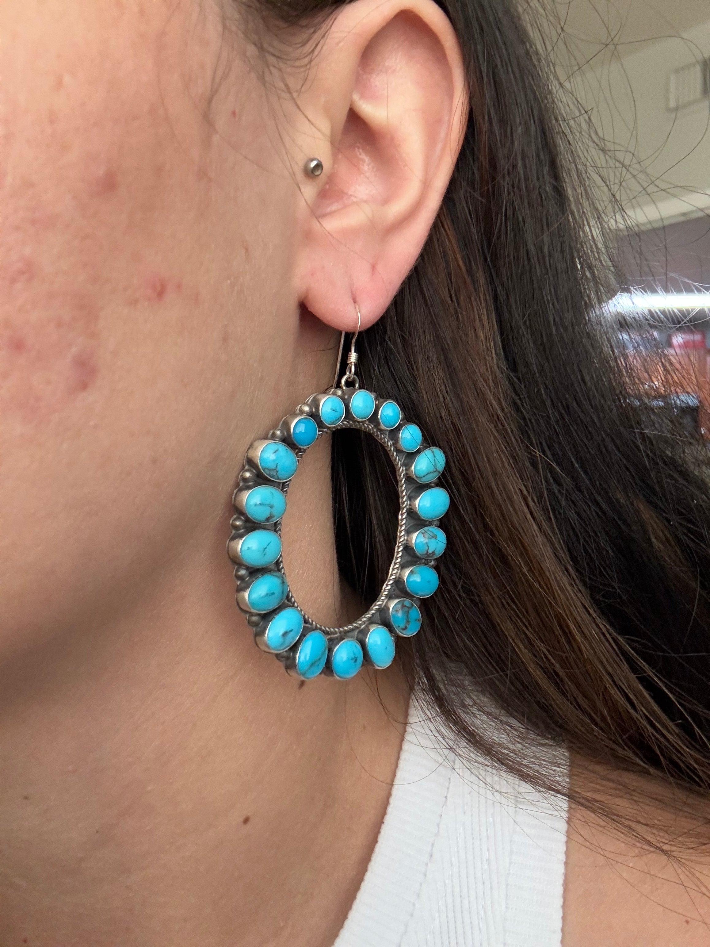 Renelle Perly Egyptian Turquoise & Sterling Silver Cluster Dangle Earrings