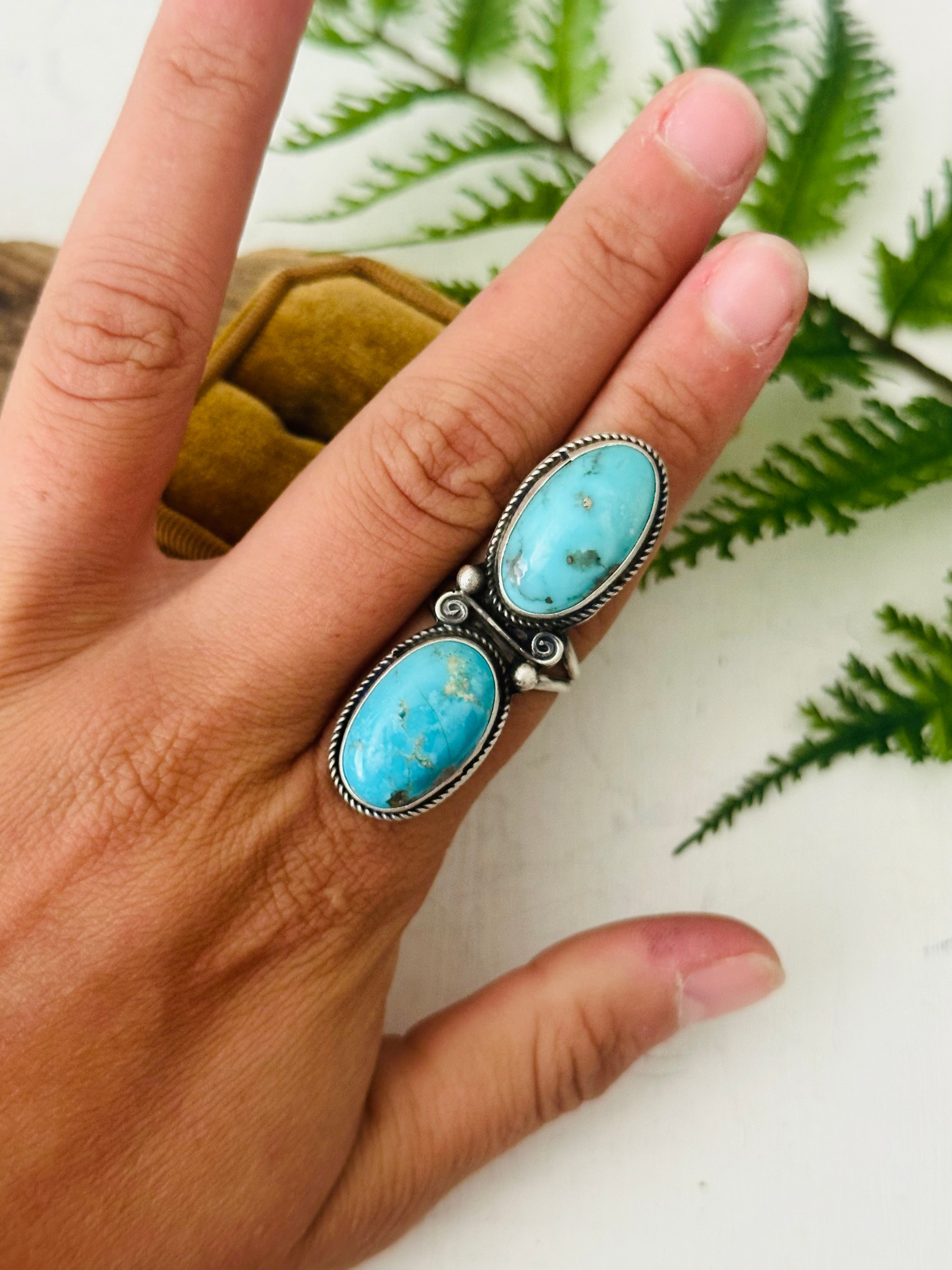 Navajo Made Kingman Turquoise & Sterling Silver Ring Size 7.25