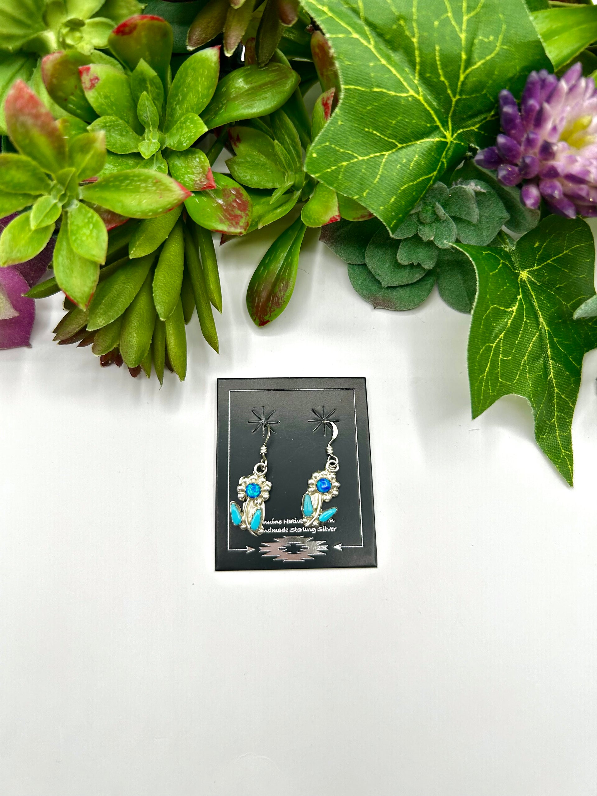 Zuni Multi Stone & Sterling Silver Hook Dangle Earrings