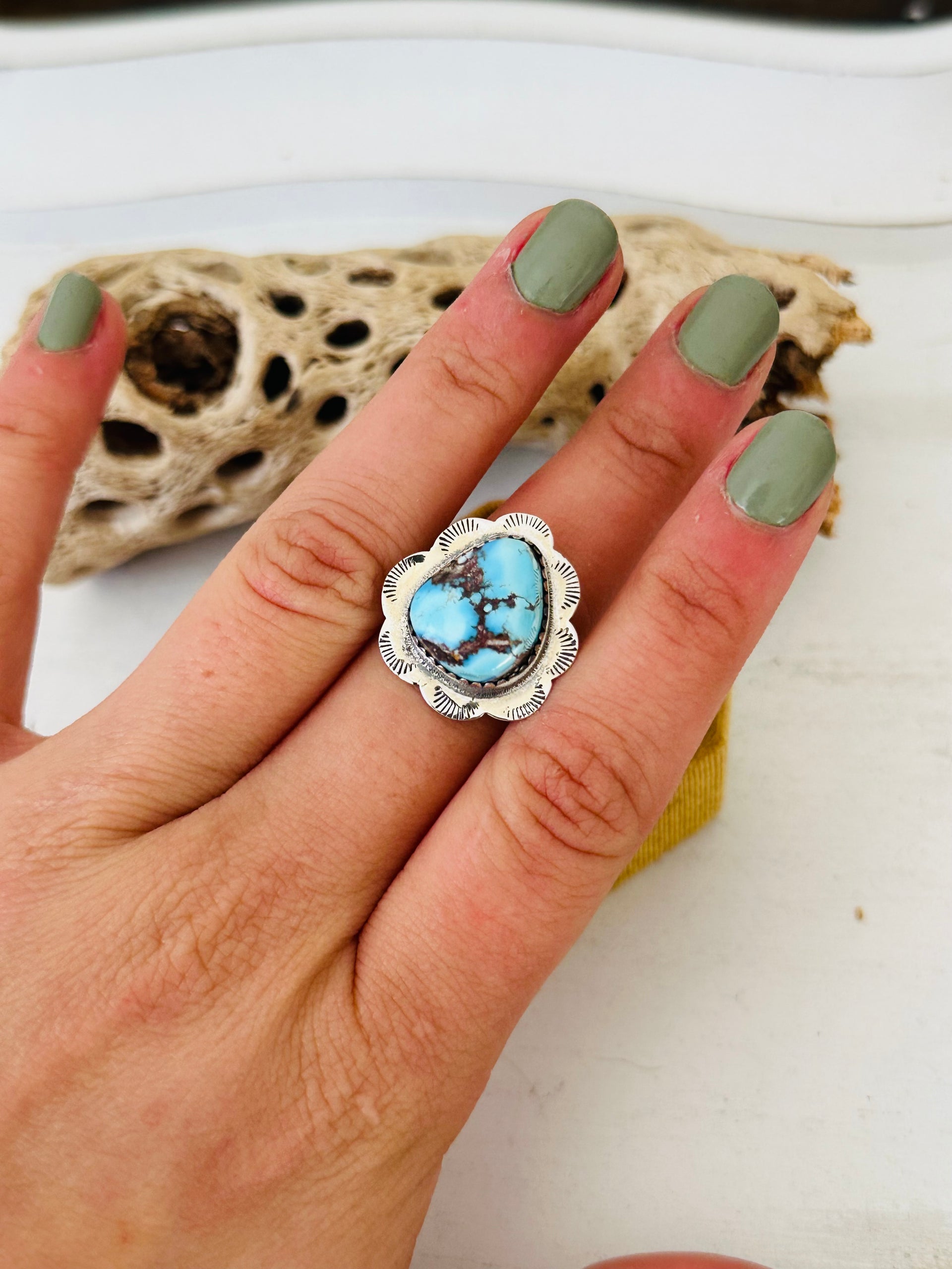 Southwest Handmade Golden Hills Turquoise & Sterling Silver Adjustable Ring