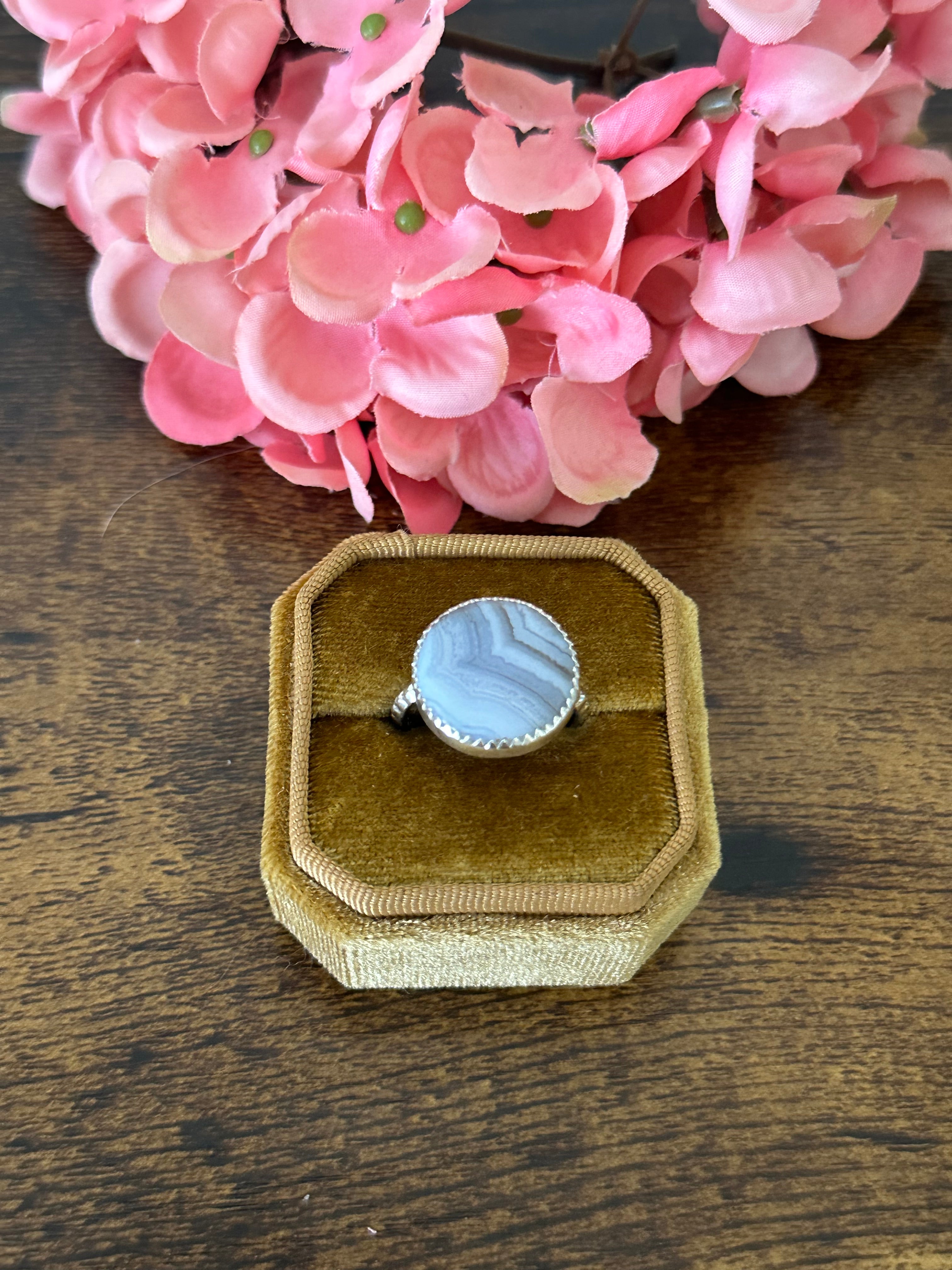 Southwest Handmade Blue Lace Agate & Sterling Silver Ring Size 8.25